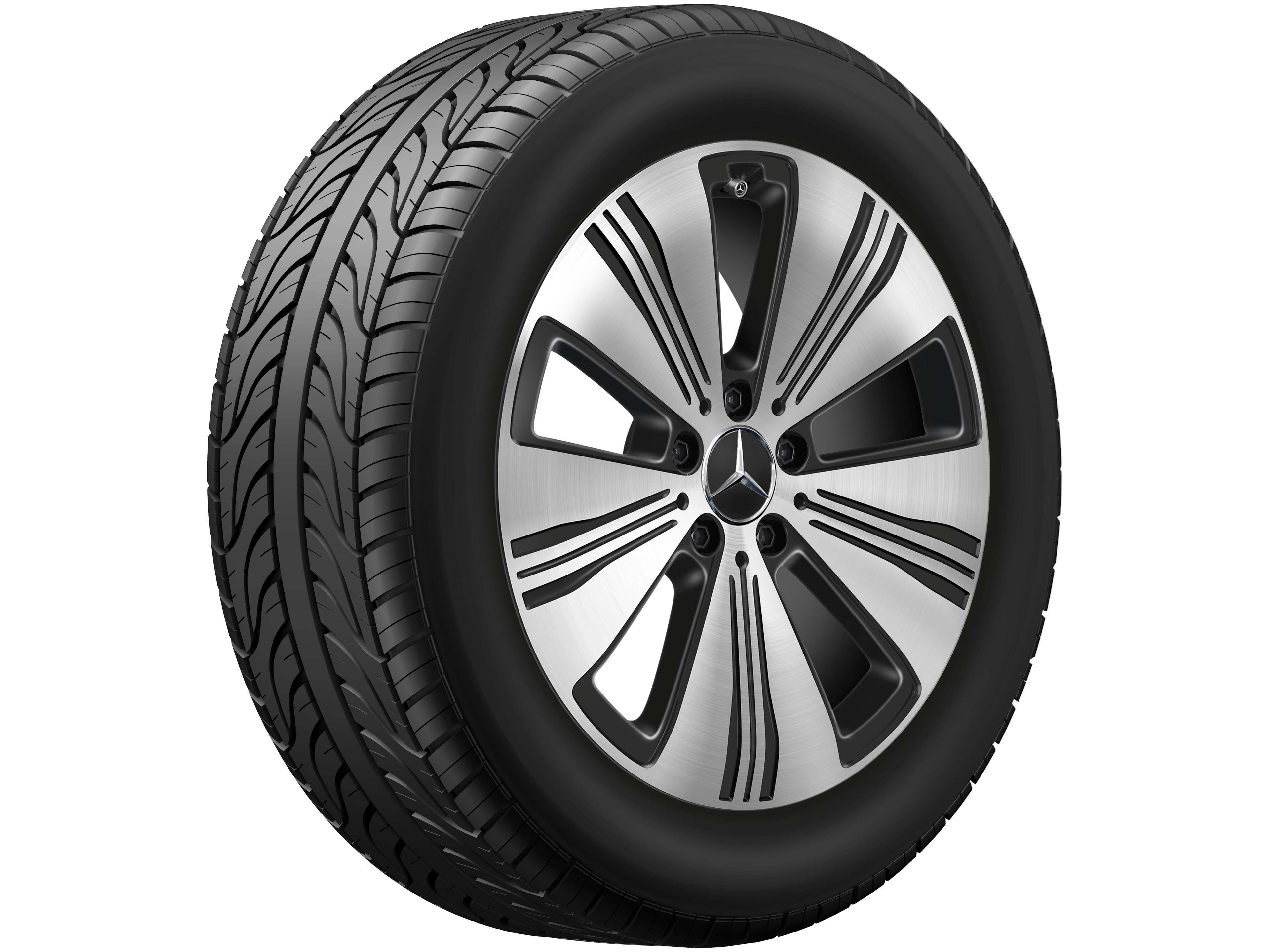 Cerchio a 5 razze, 45,7 cm (18 pollici) - 7,5 J x 18 ET 53,5, colore nero, Tornitura a specchio