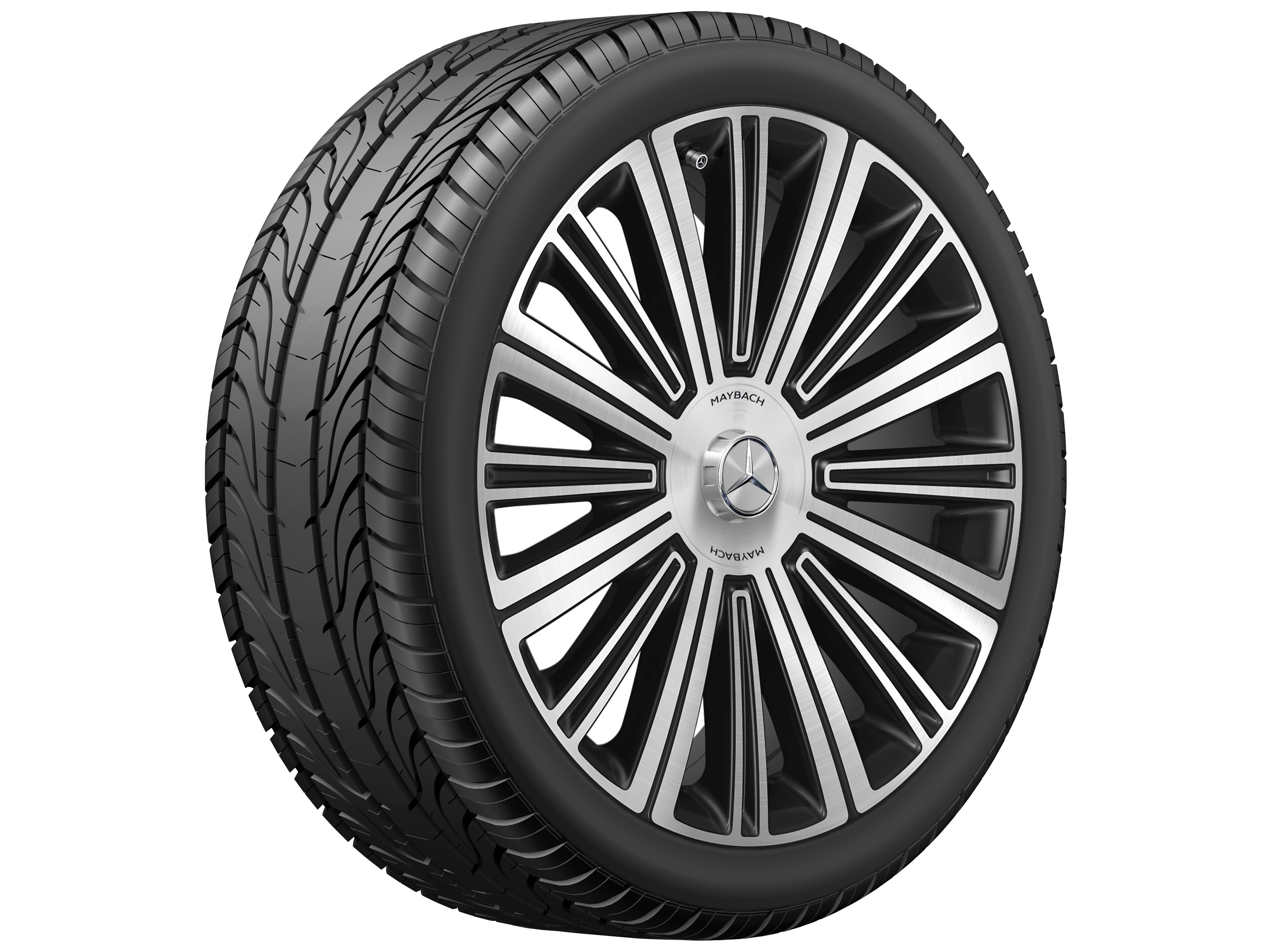 Cerchio a razze multiple, con razze supplementari, 55,9 cm (22 pollici), con tornitura a specchio - 9,5 J x 22 ET 36, colore nero, Tornitura a specchio