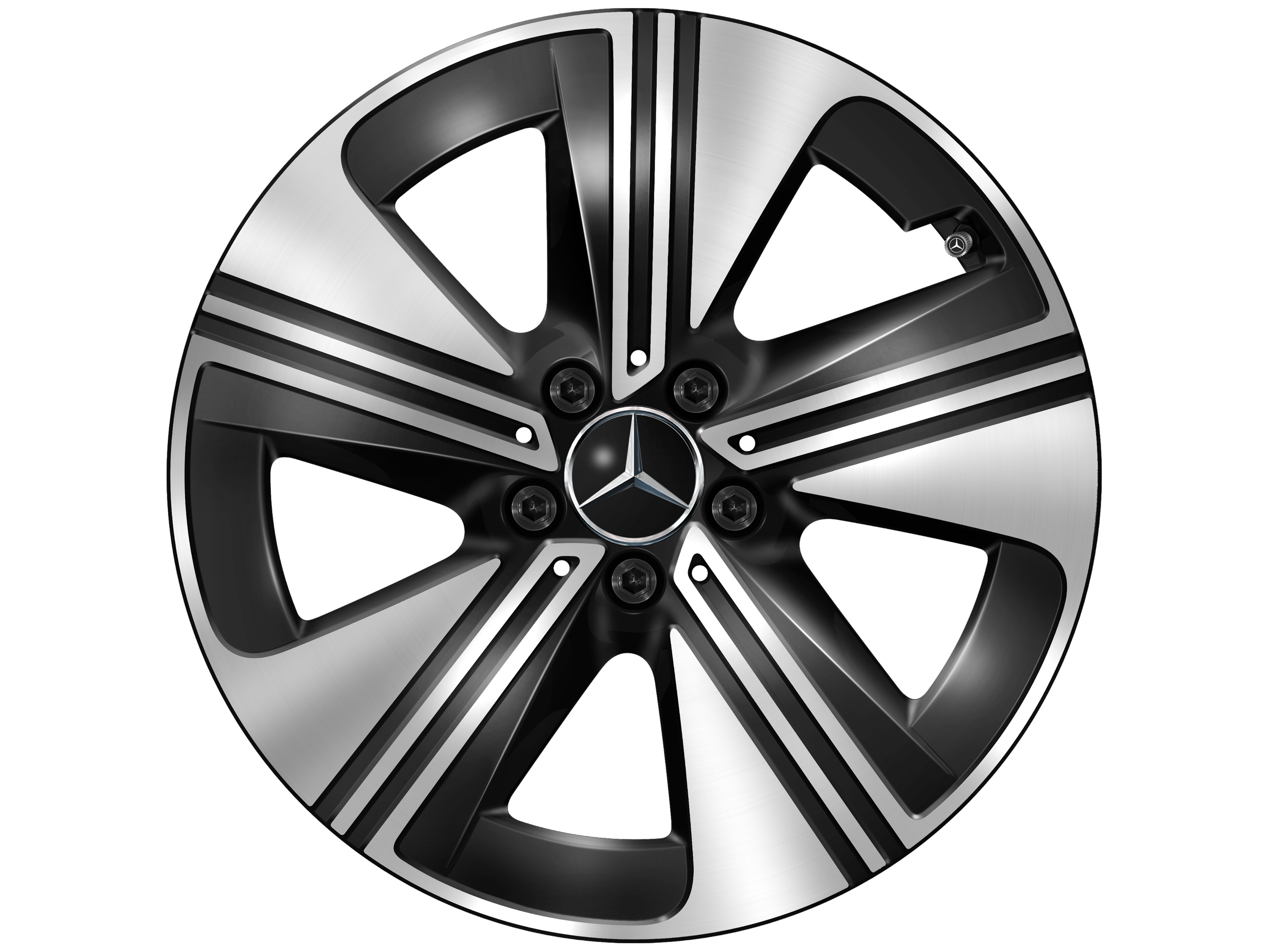 Cerchio a 5 razze, Aero, 45,7 cm (18 pollici) - 7,5 J x 18 ET 48,4, colore nero, Tornitura a specchio