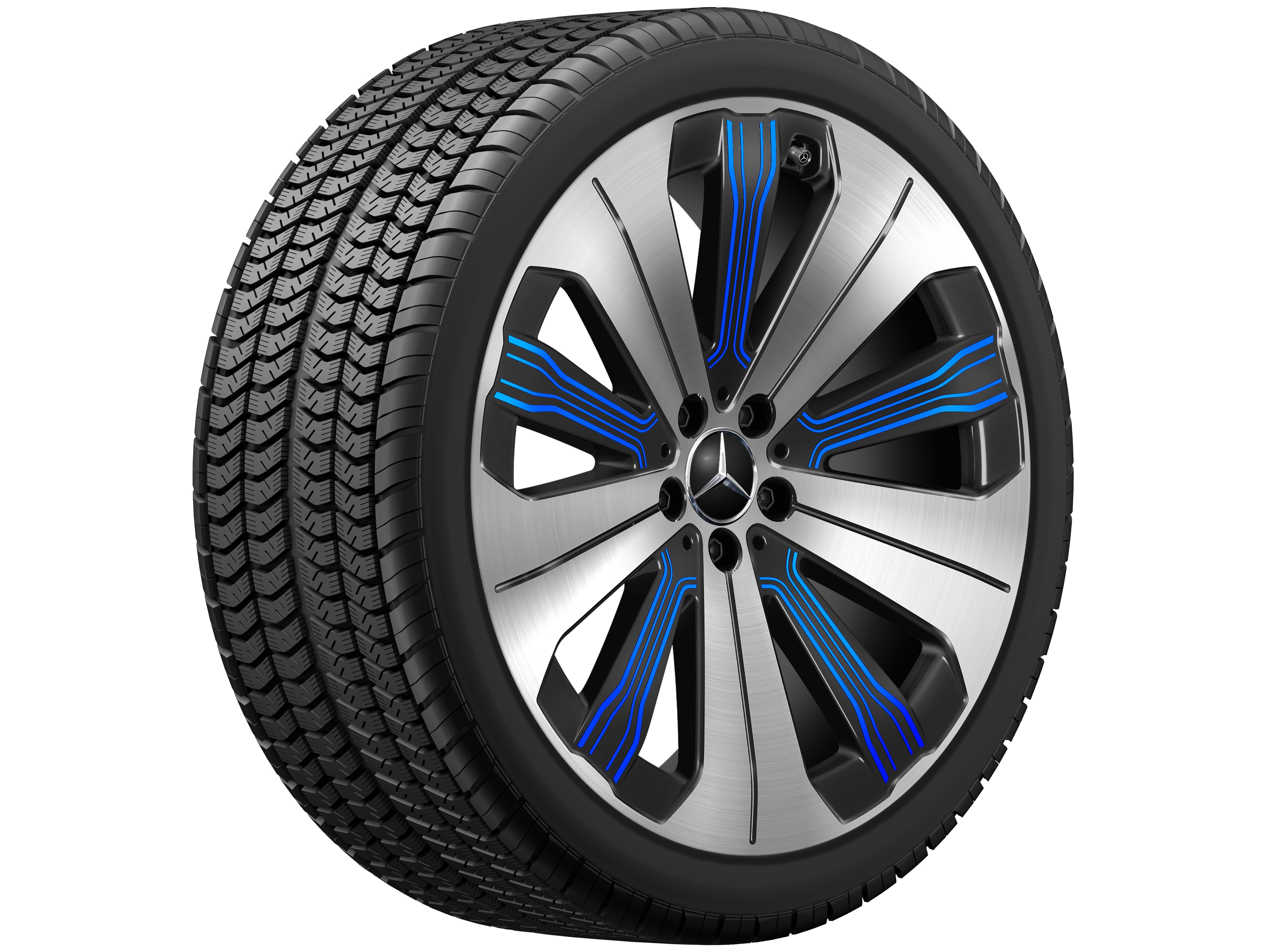 Cerchio a 10 razze, Aero, 53,3 cm (21 pollici), con tornitura a specchio - 9,5 J x 21 ET 41,5, colore nero / blu, Tornitura a specchio