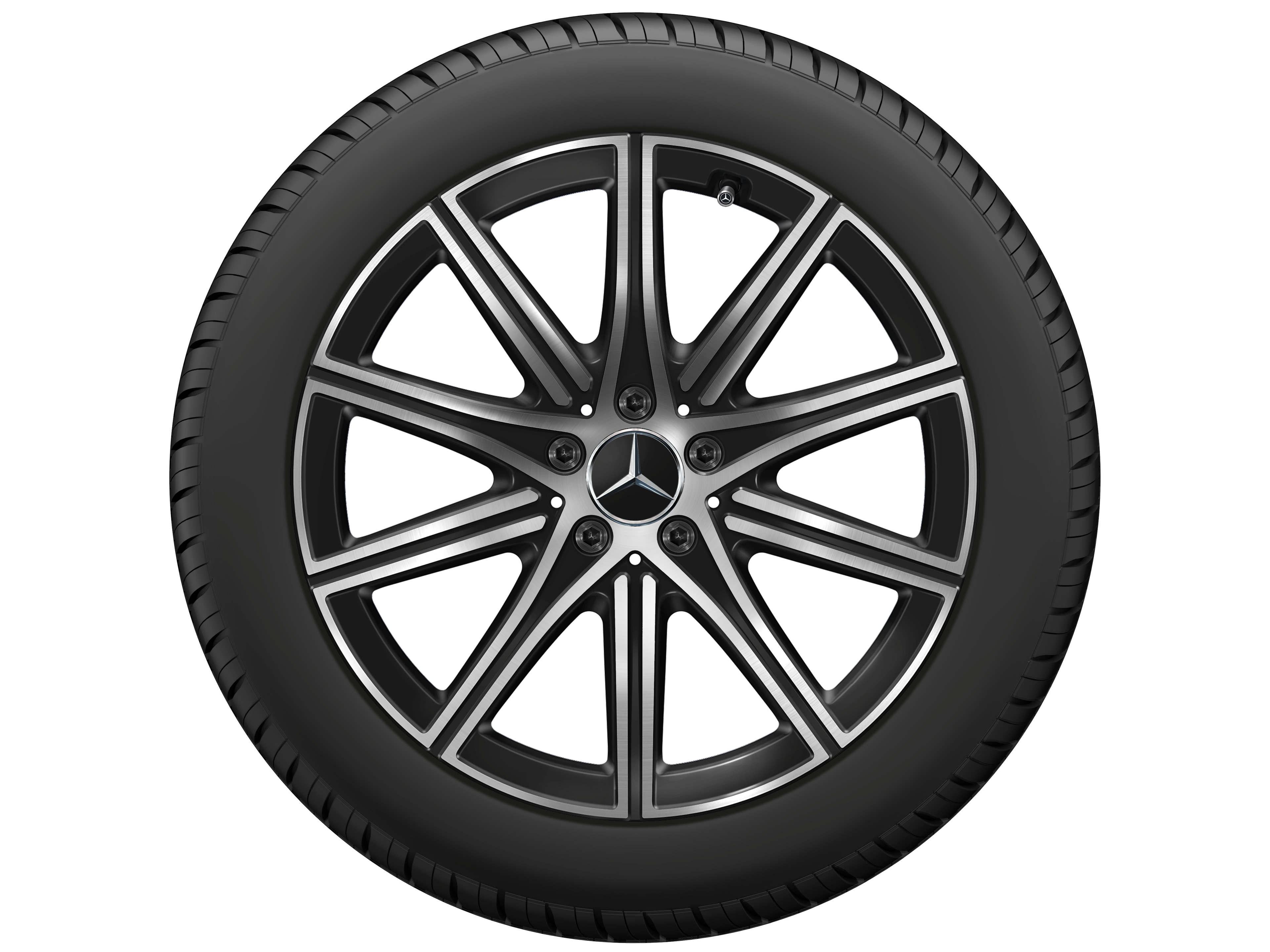 Cerchio a 10 razze, 48,3 cm (19 pollici) - 8,5 J x 19 ET 31,5, colore nero, Tornitura a specchio