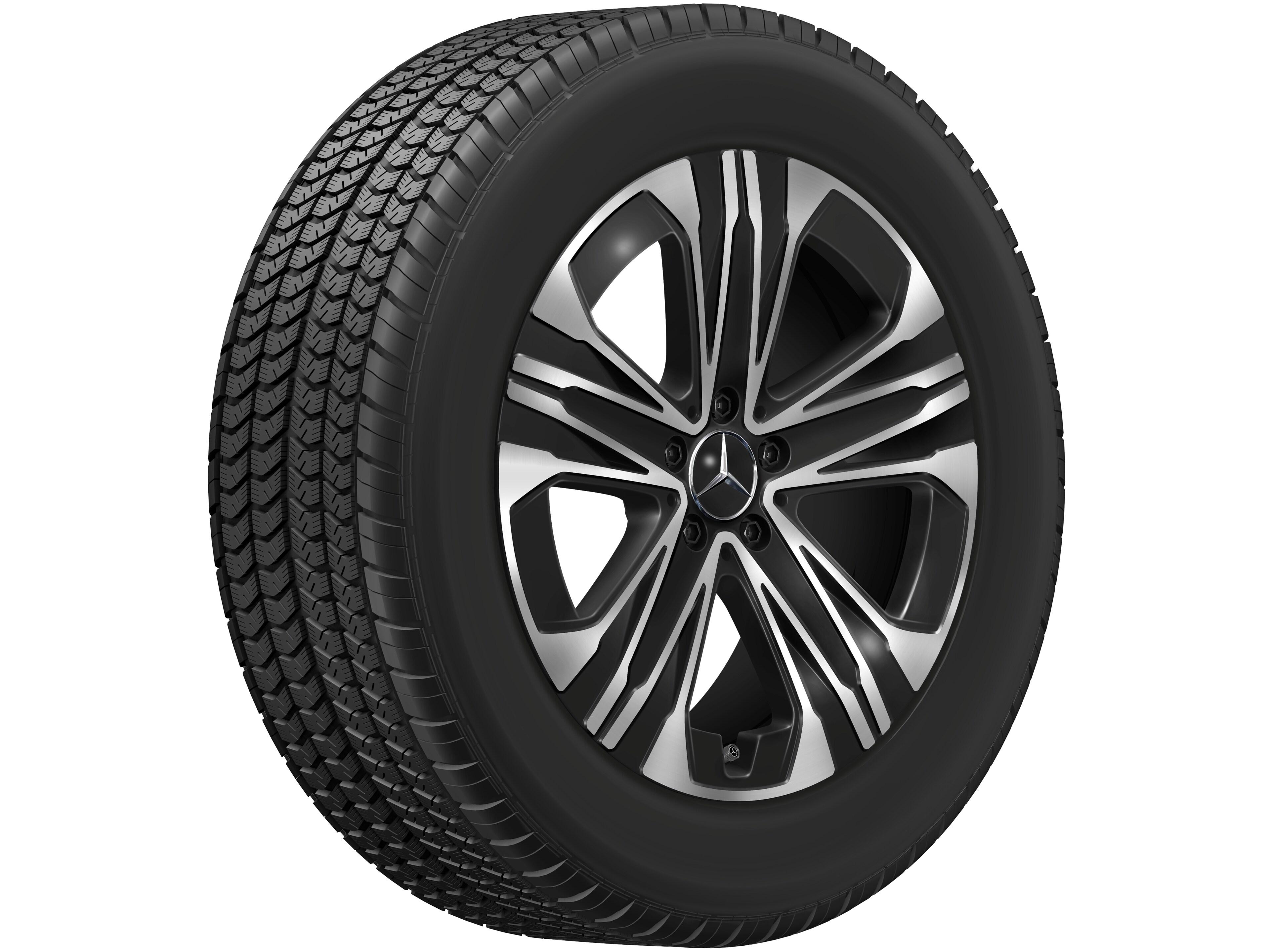 Cerchio a 5 doppie razze, 48,3 cm (19 pollici) - 7,5 J x 19 ET 47, colore nero, Tornitura a specchio