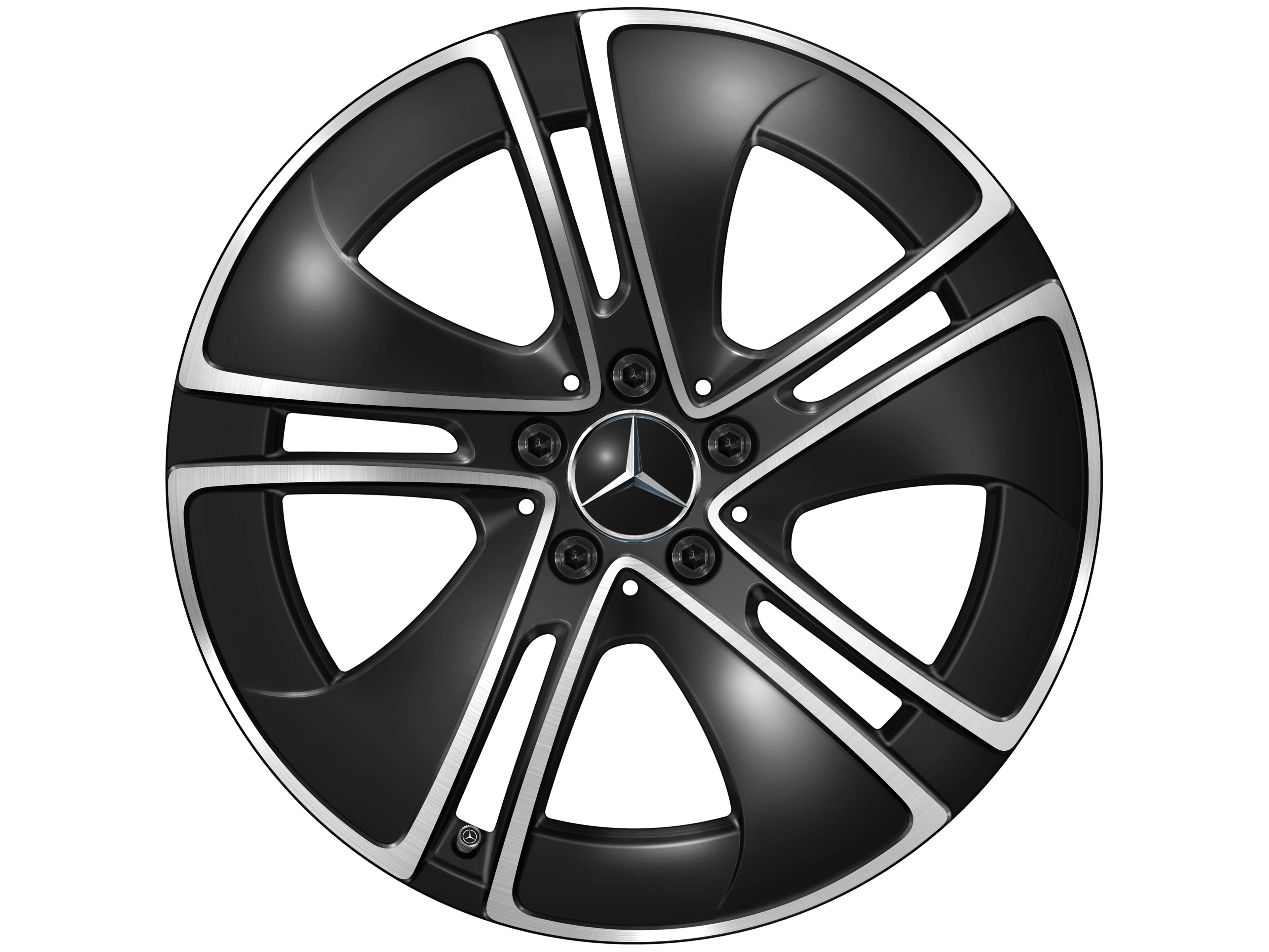 Cerchio a 5 razze, Aero, 48,3 cm (19 pollici) - 9 J x 19 ET 60,5, colore nero, Tornitura a specchio