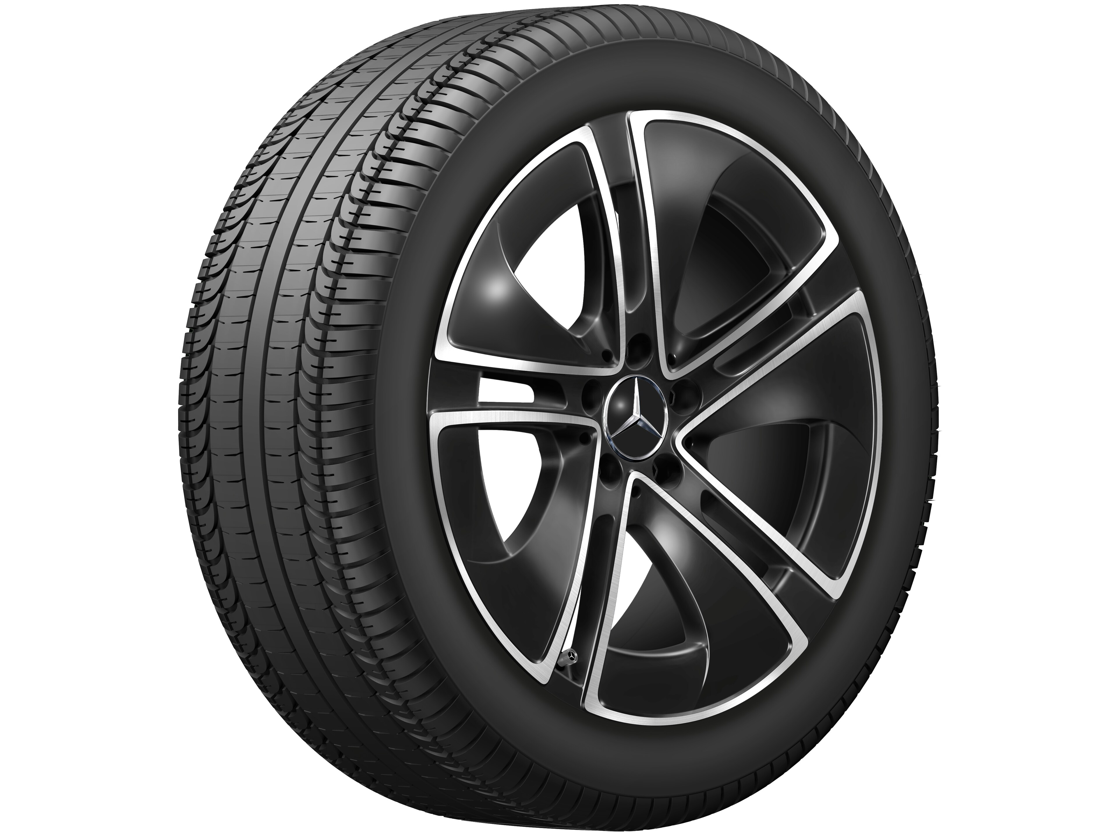 Cerchio a 5 razze, Aero, 48,3 cm (19 pollici) - 8 J x 19 ET 45,1, colore nero, Tornitura a specchio