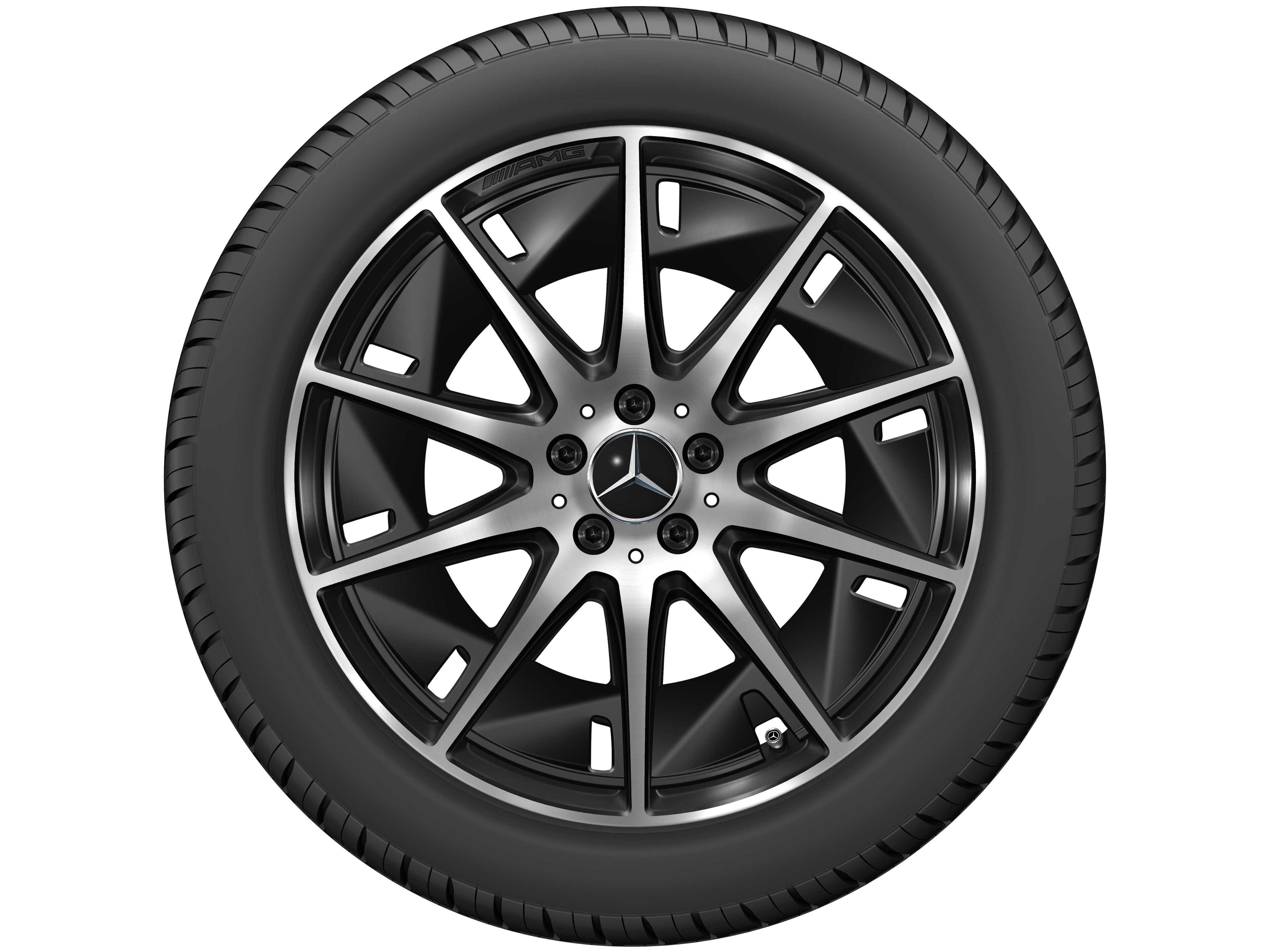 Cerchio in lega leggera AMG, con design a 10 razze, 50,8 cm (20 pollici), Con ottimizzazione aerodinamica - 9,5 J x 20 ET 58,2, colore nero, Tornitura a specchio