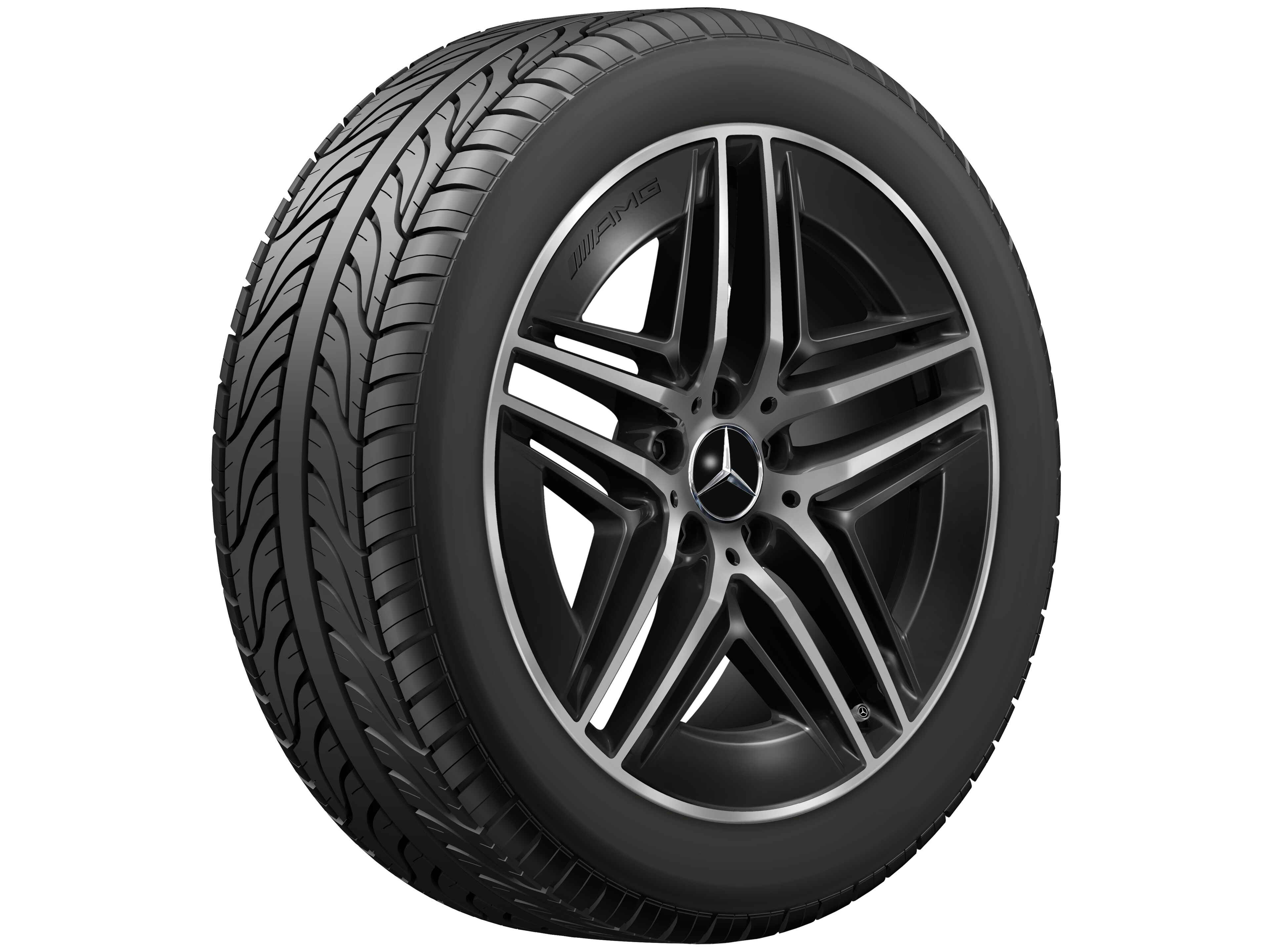 Cerchio in lega leggera AMG, con design a 5 doppie razze, 48,3 cm (19 pollici) - 8 J x 19 ET 52, colore nero, Tornitura a specchio