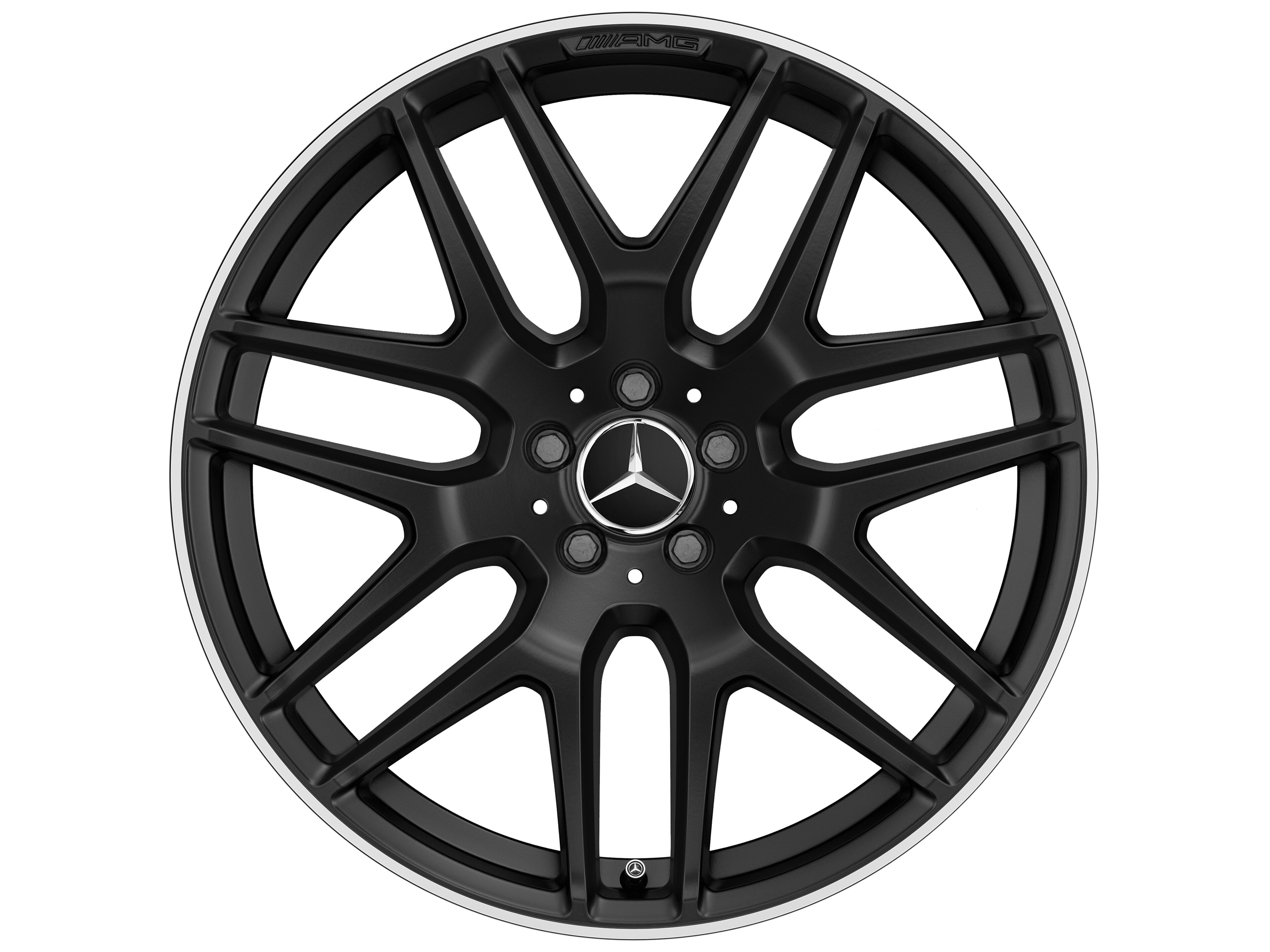 Cerchio in lega leggera AMG, con design a razze incrociate, 53,3 cm (21 pollici), Bordo del cerchio tornito a specchio - 10 J x 21 ET 46, nero opacizzato, Bordo del cerchio tornito a specchio
