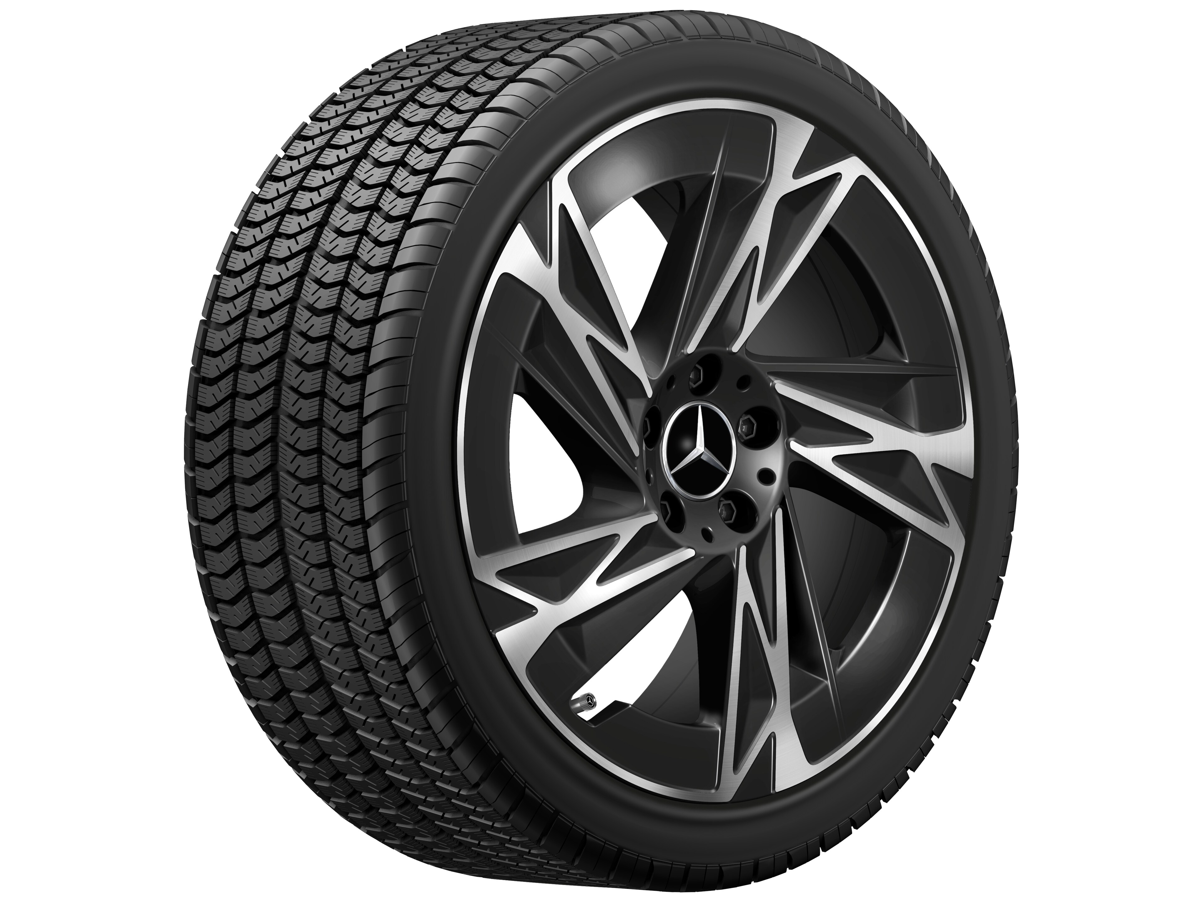 Cerchio a 5 razze, Aero, 48,3 cm (19 pollici) - 7,5 J x 19 ET 53,3, colore nero, Tornitura a specchio