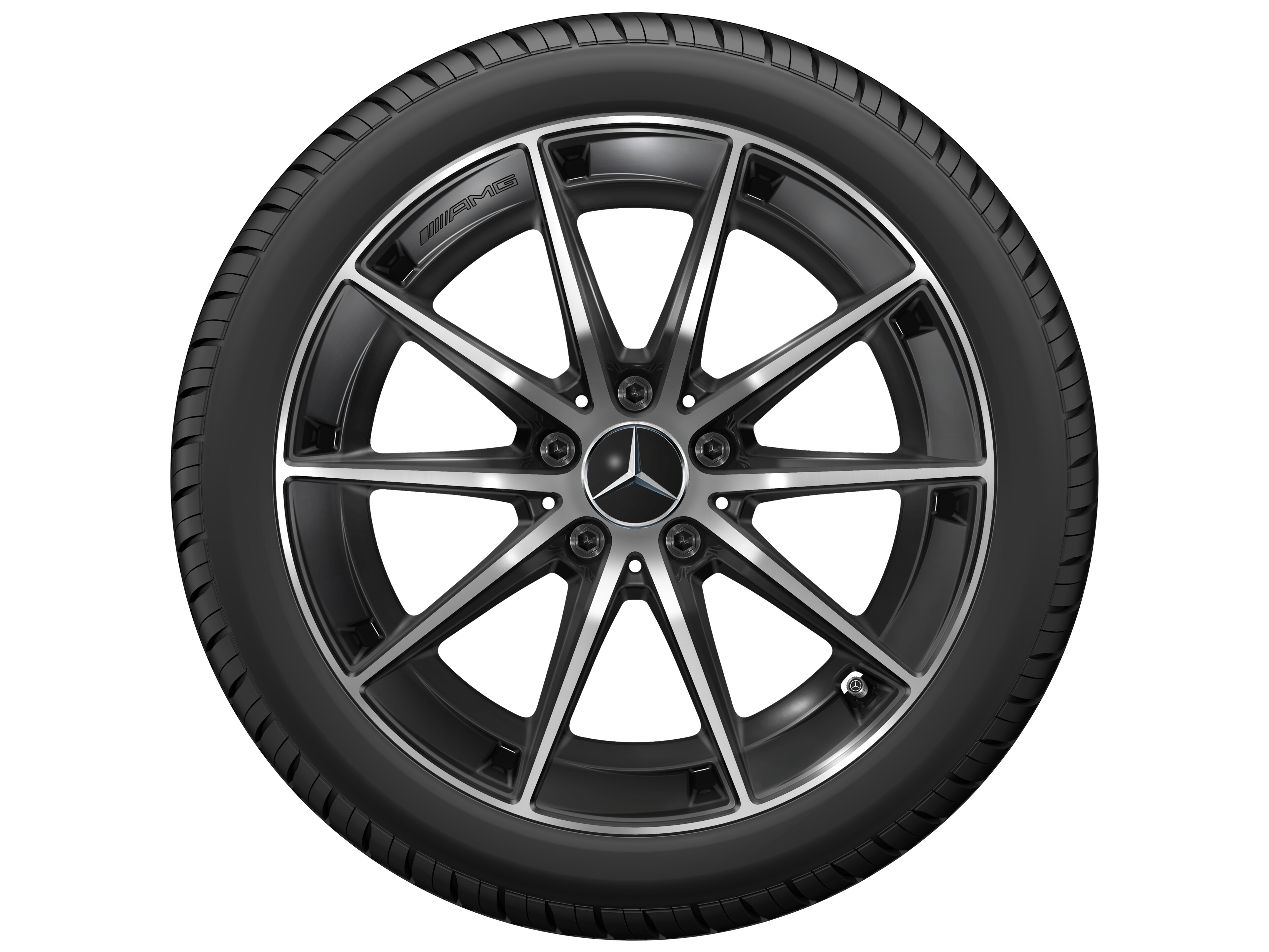 Cerchio a 10 razze AMG, 45,7 cm (18 pollici) - 8 J x 18 ET 40, colore nero, Tornitura a specchio