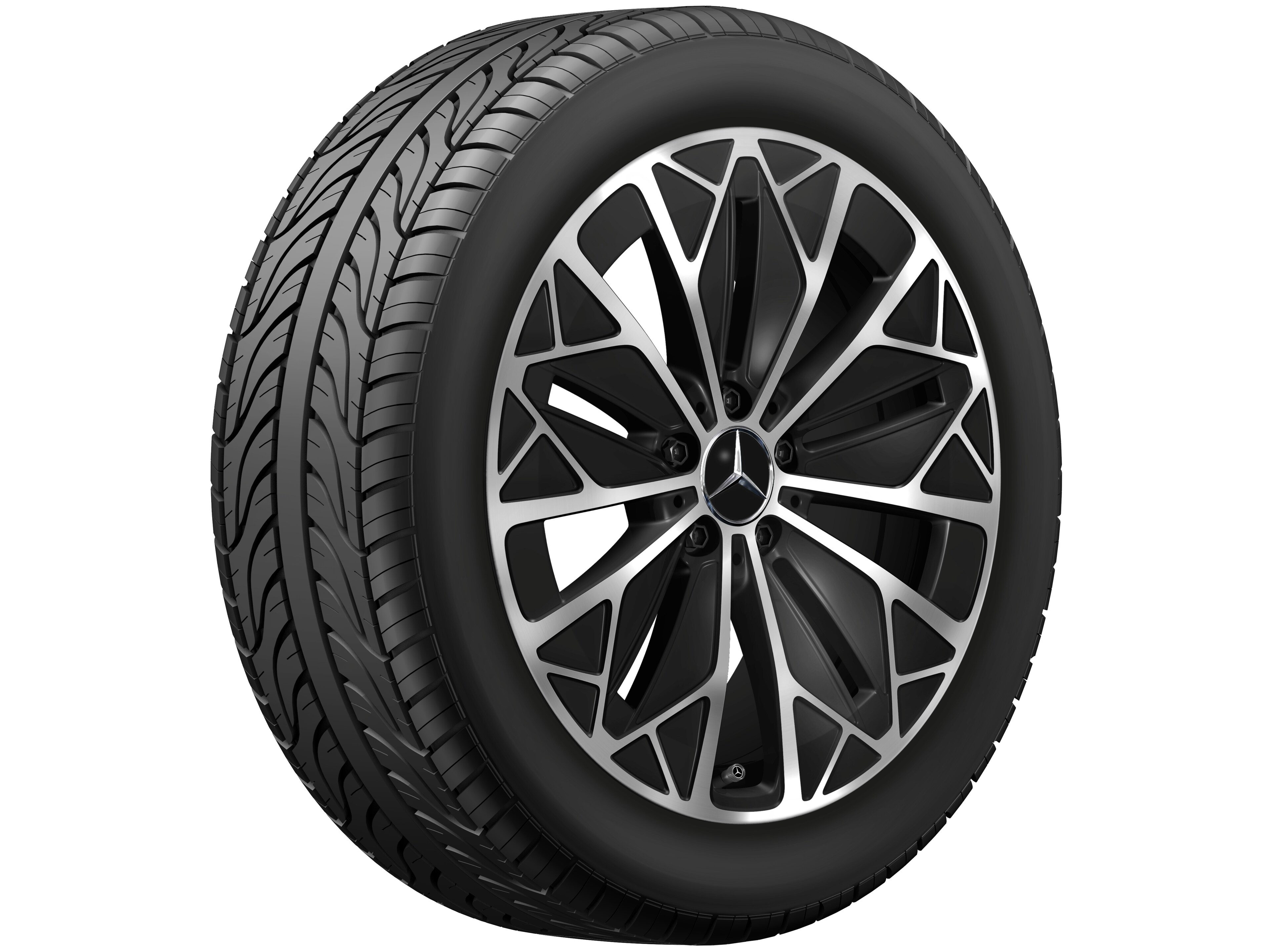 Cerchio a razze multiple, Aero, 48,3 cm (19 pollici) - 9 J x 19 ET 60,8, colore nero, Tornitura a specchio