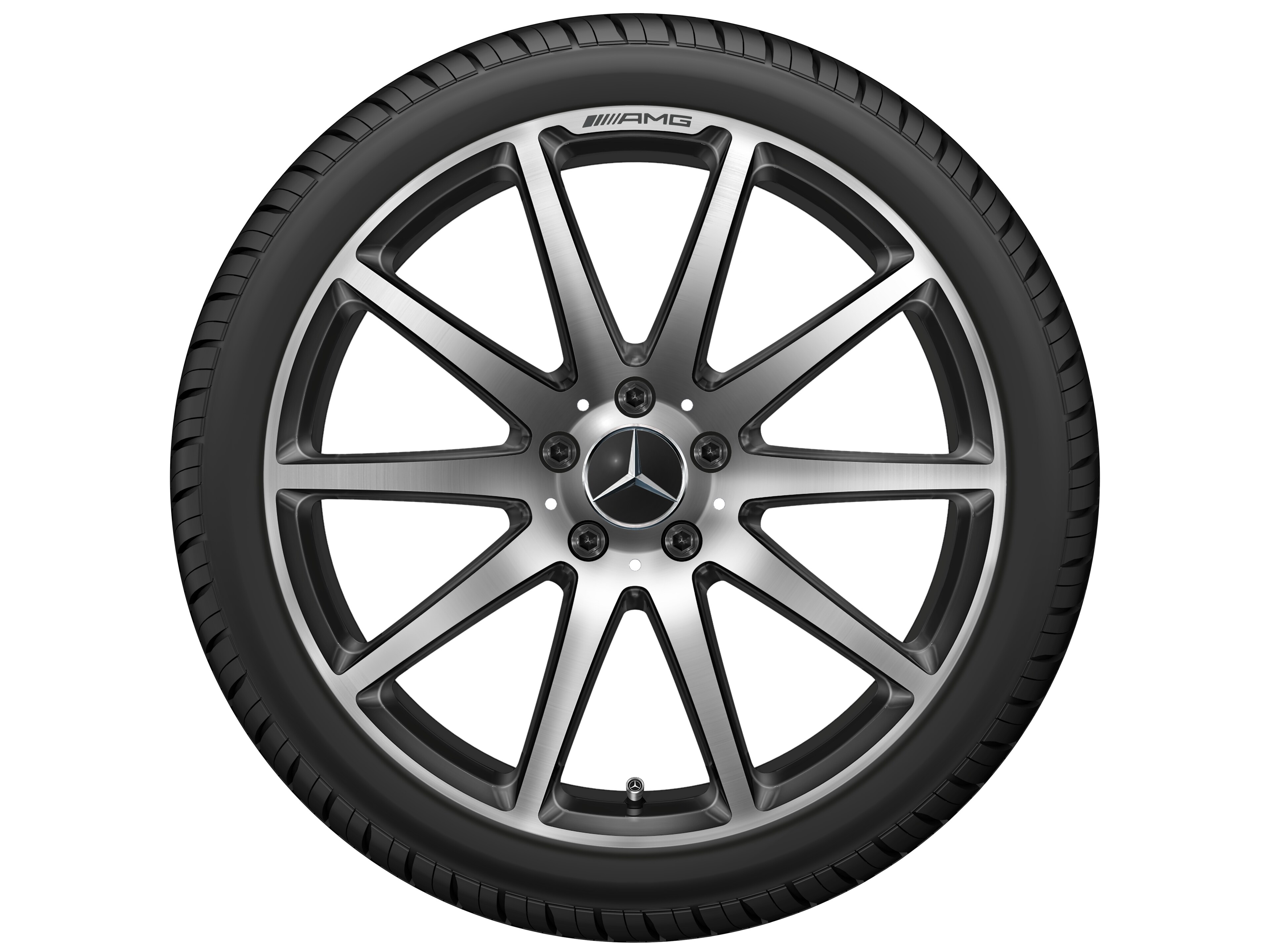 Cerchio fucinato AMG con design a 10 razze, 48,3 cm (19 pollici) - 9 J x 19 ET 27, colore nero, Lucidato