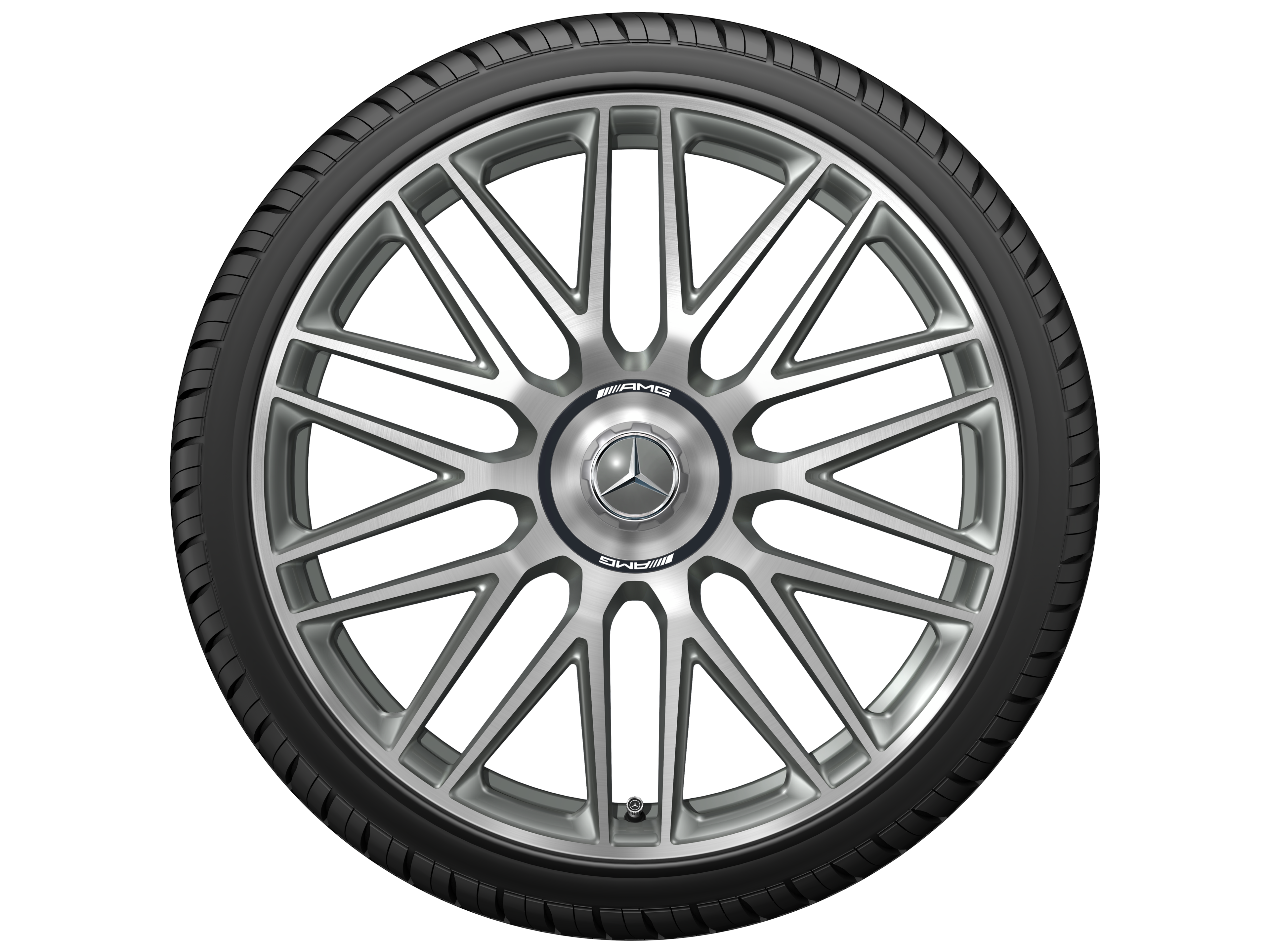 Cerchio fucinato AMG con design a 10 doppie razze, 53,3 cm (21 pollici) - 10,5 J x 21 ET 42, grigio titanio, Tornitura a specchio