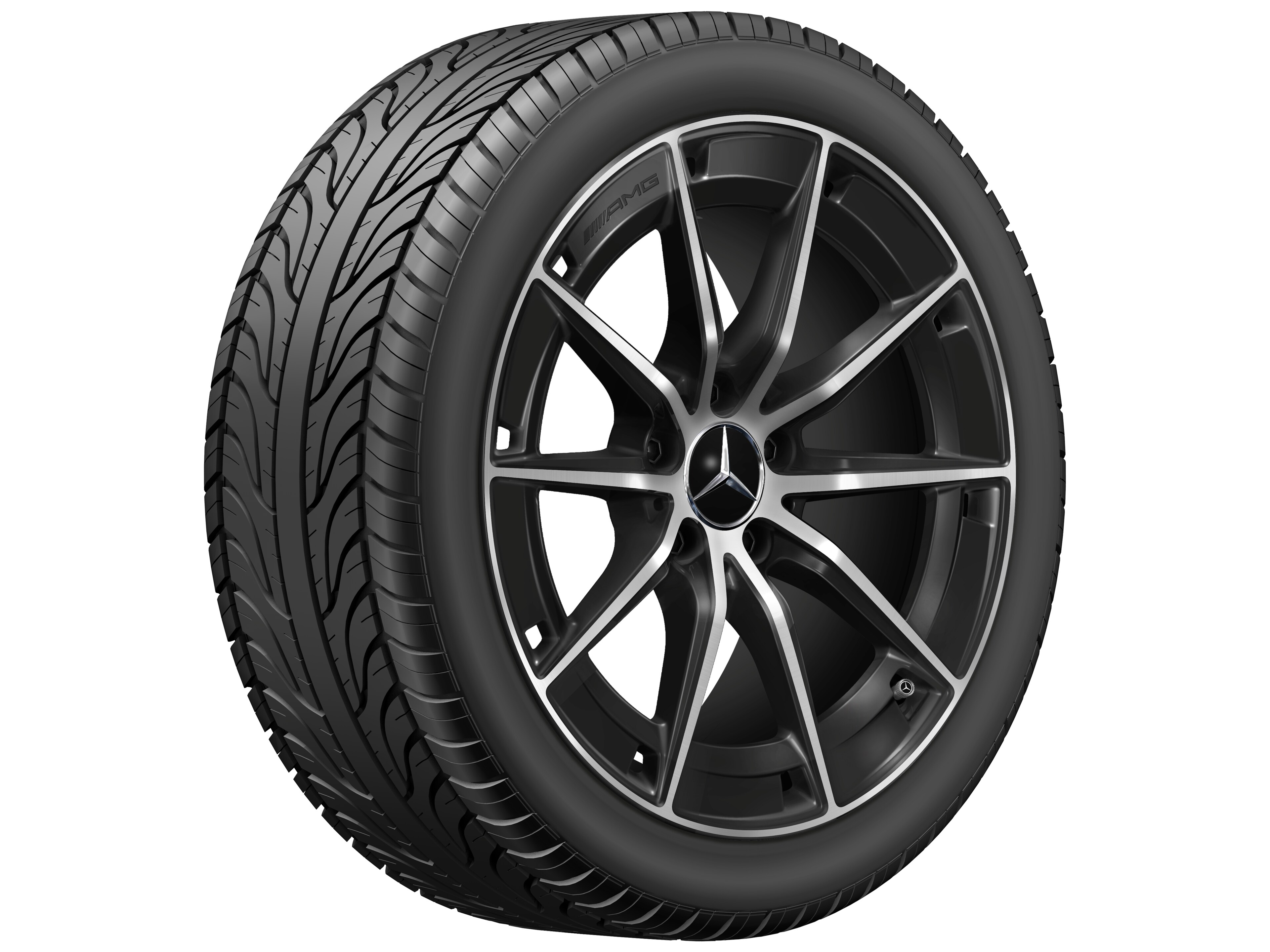 Cerchio a 10 razze AMG, 45,7 cm (18 pollici) - 8 J x 18 ET 40, colore nero, Tornitura a specchio