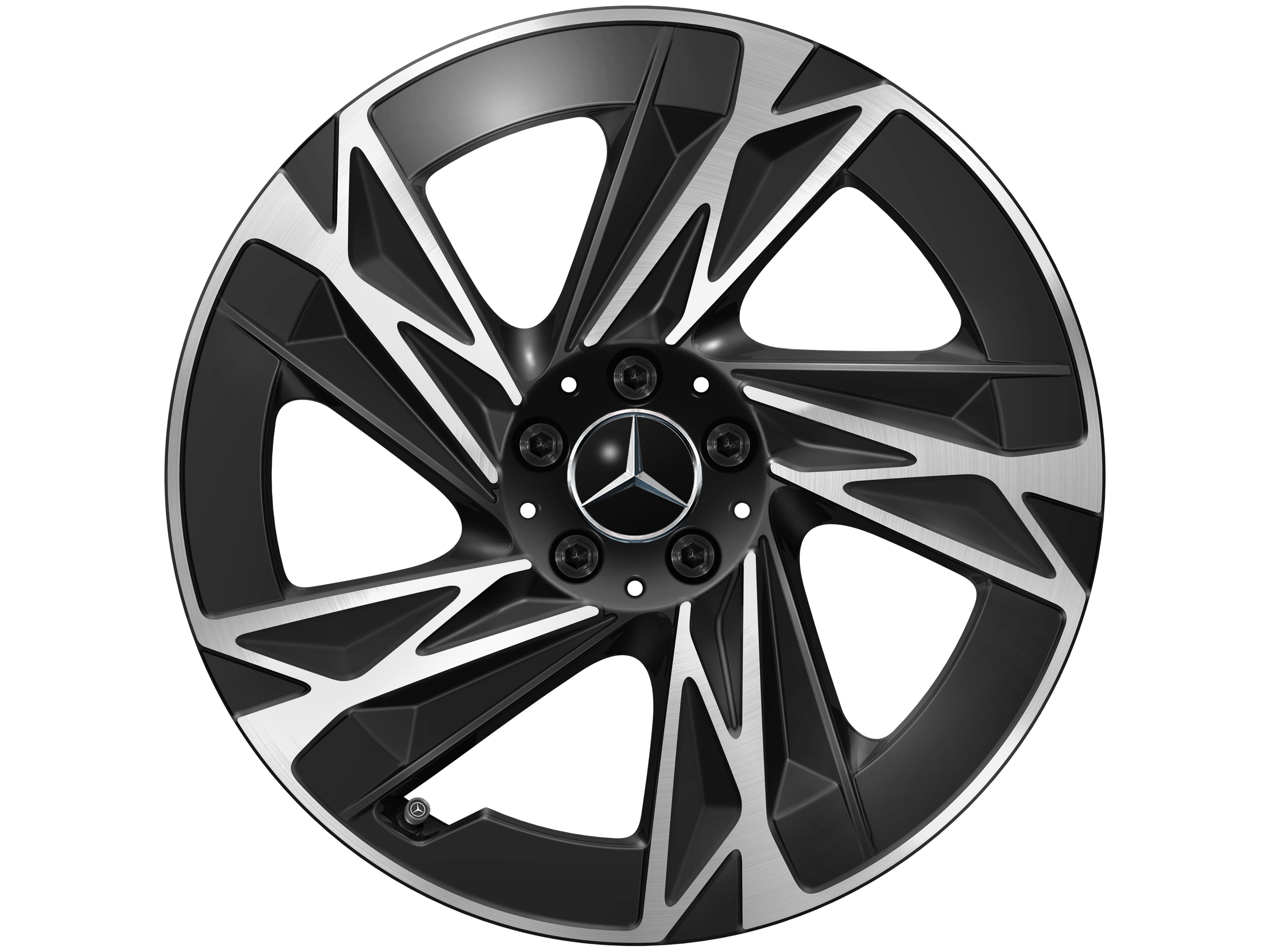 Cerchio a 5 razze, Aero, 48,3 cm (19 pollici) - 7,5 J x 19 ET 53,3, colore nero, Tornitura a specchio