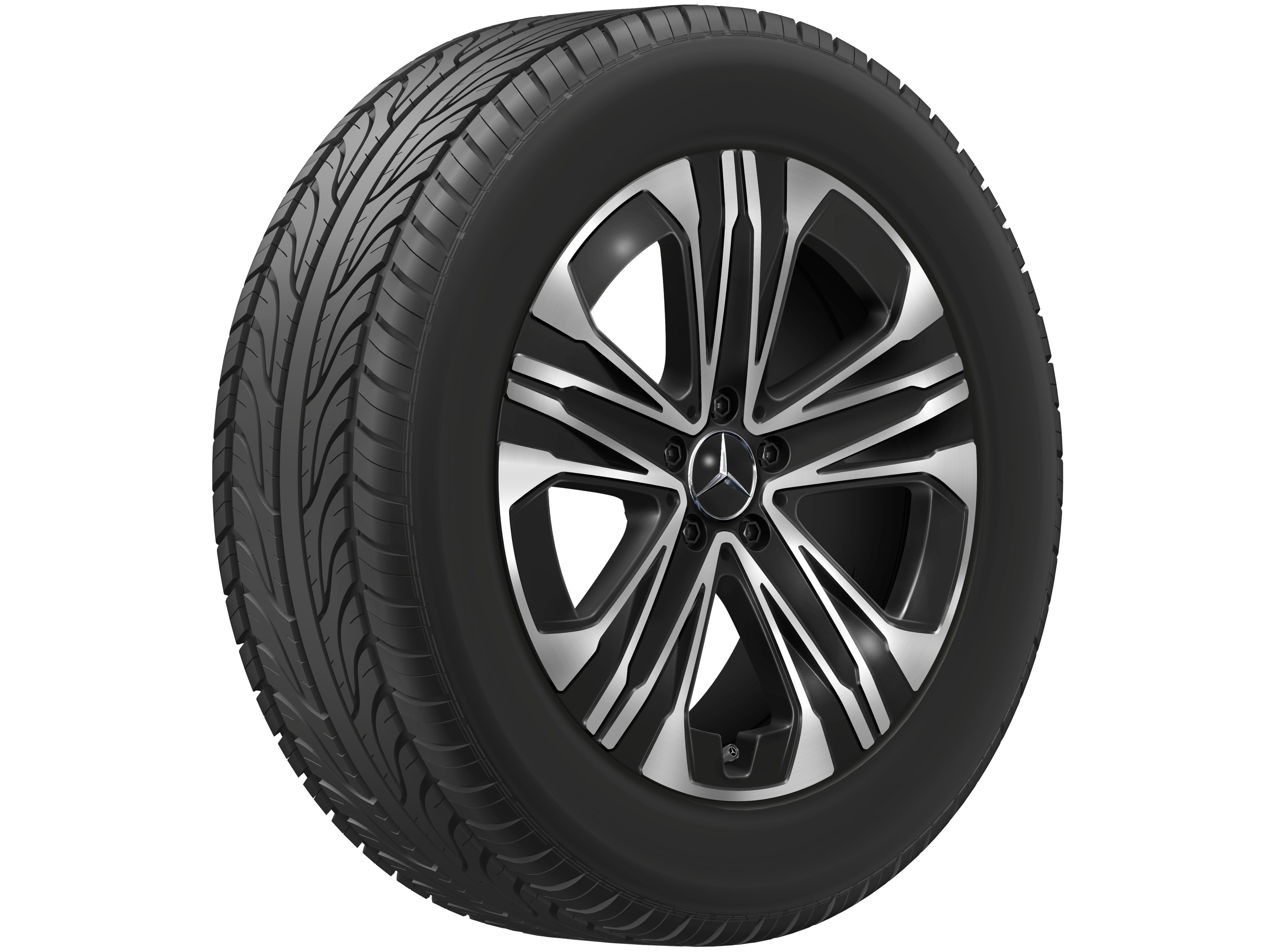 Cerchio a 5 doppie razze, 48,3 cm (19 pollici) - 7,5 J x 19 ET 47, colore nero, Tornitura a specchio