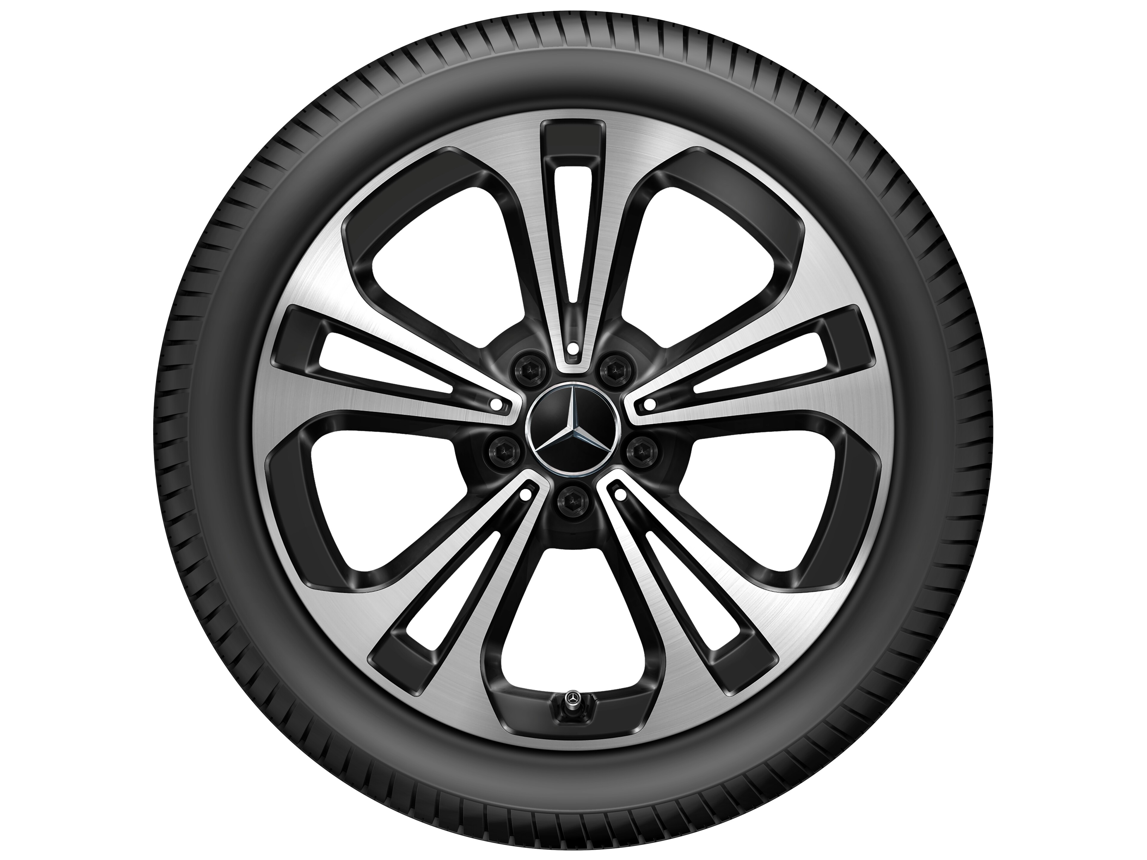 Cerchio a 5 doppie razze, Aero, 45,7 cm (18 pollici), con tornitura a specchio - 8,5 J x 18 ET 52, colore nero, Tornitura a specchio