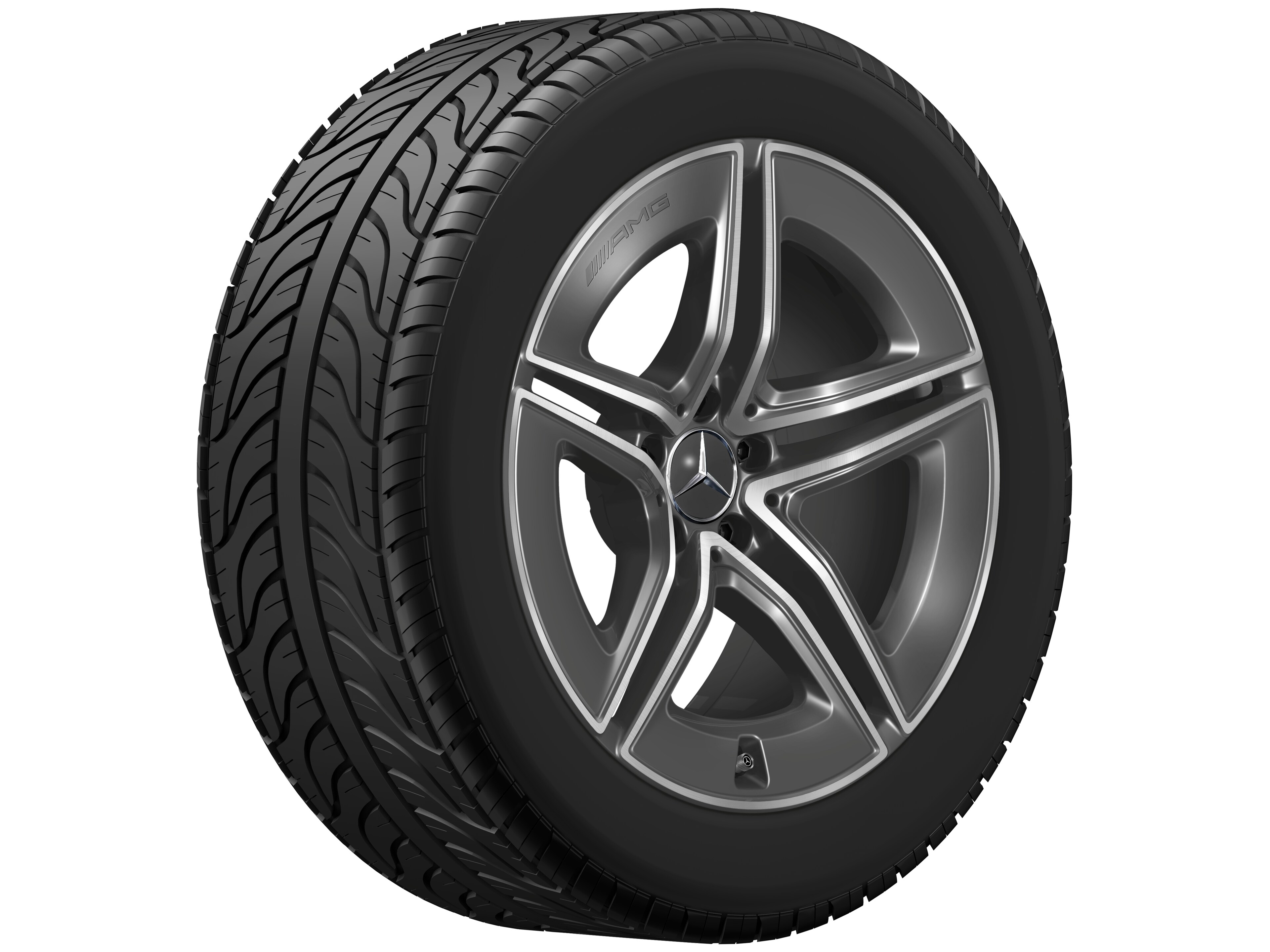 Cerchio a 5 doppie razze AMG, 48,3 cm (19 pollici) - 8 J x 19 ET 21,5, Grigio tantalio, Tornitura a specchio