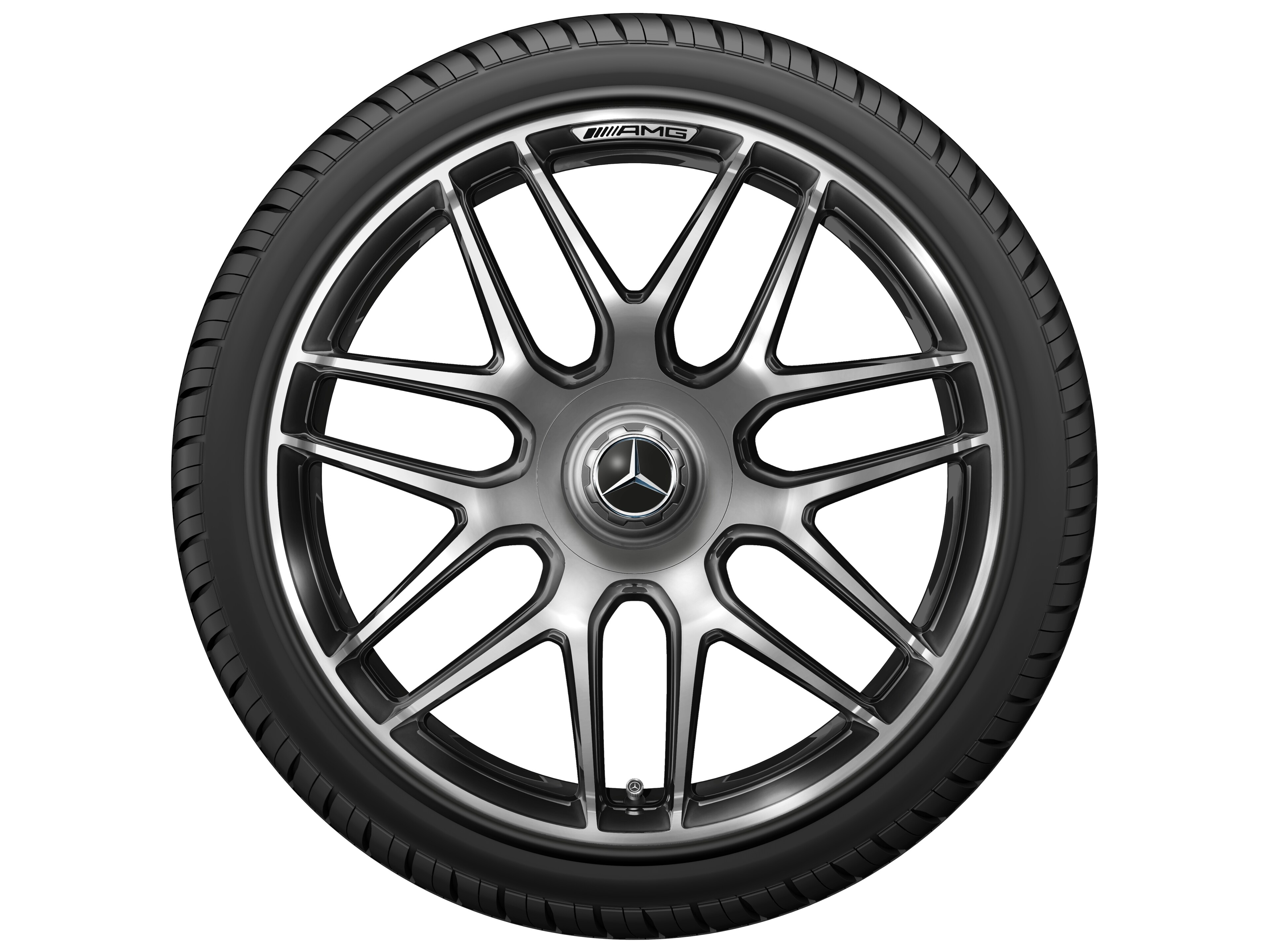 Cerchio fucinato AMG con design a razze incrociate, 50,8 cm (20 pollici), Bordo del cerchio tornito a specchio - 9,5 J x 20 ET 25, dark platin gloss, Bordo del cerchio tornito a specchio