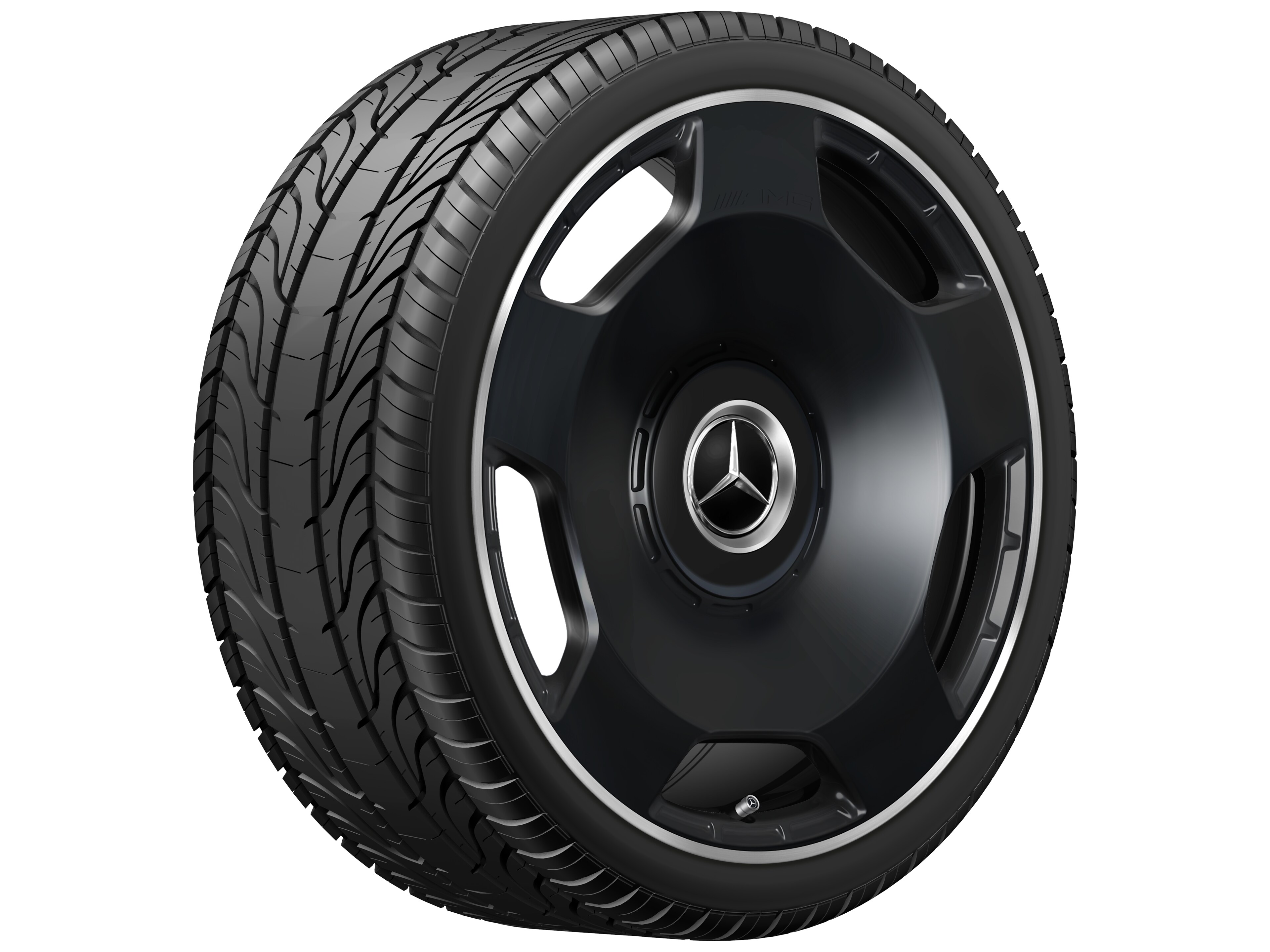 Cerchio fucinato AMG con design a 5 fori, 53,3 cm (21 pollici), Bordo del cerchio tornito a specchio - 11,5 J x 21 ET 30, nero opacizzato