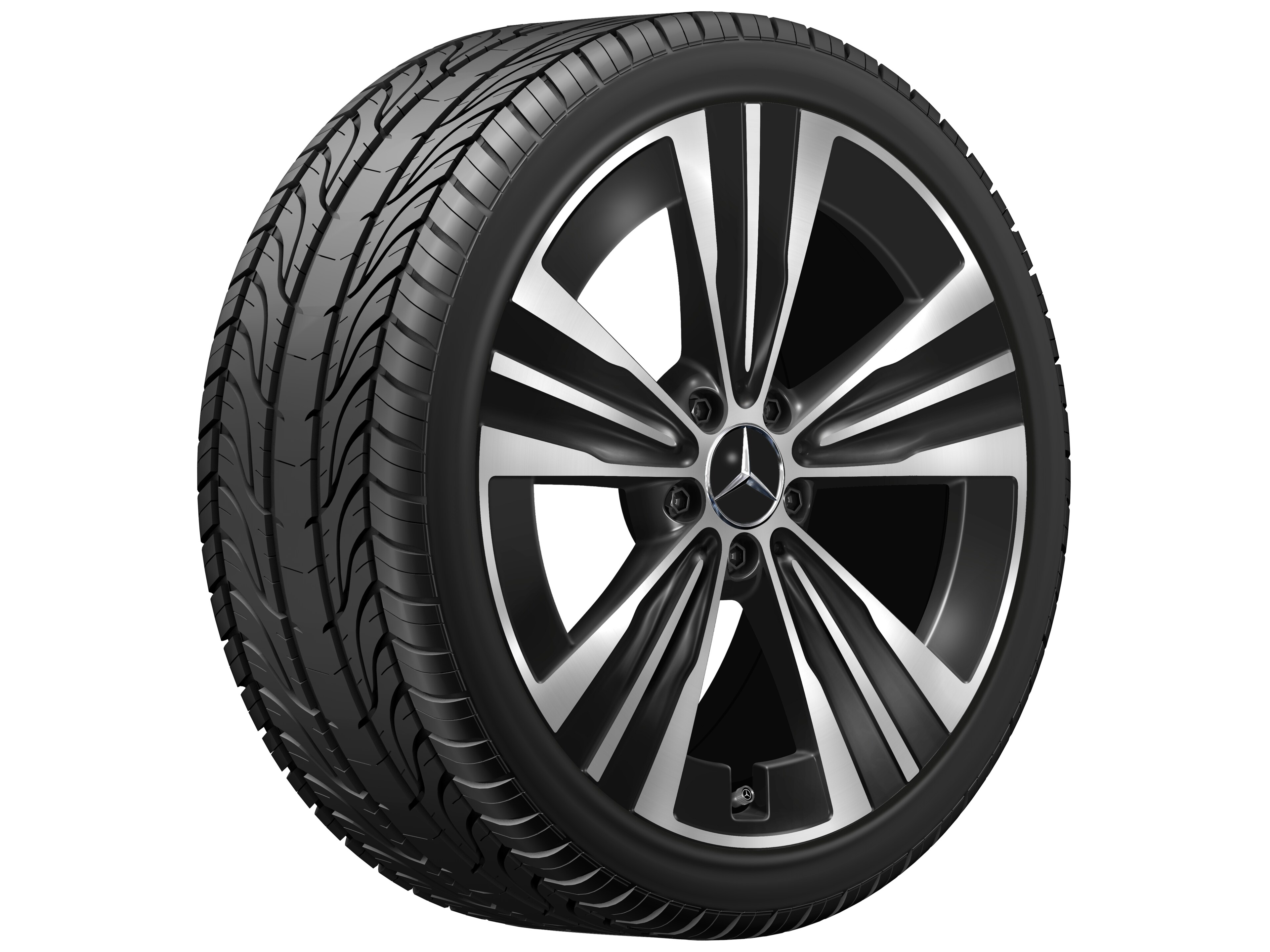 Cerchio a 5 fori, Aero, 48,3 cm (19 pollici) - 7,5 J x 19 ET 48,4, colore nero, Tornitura a specchio