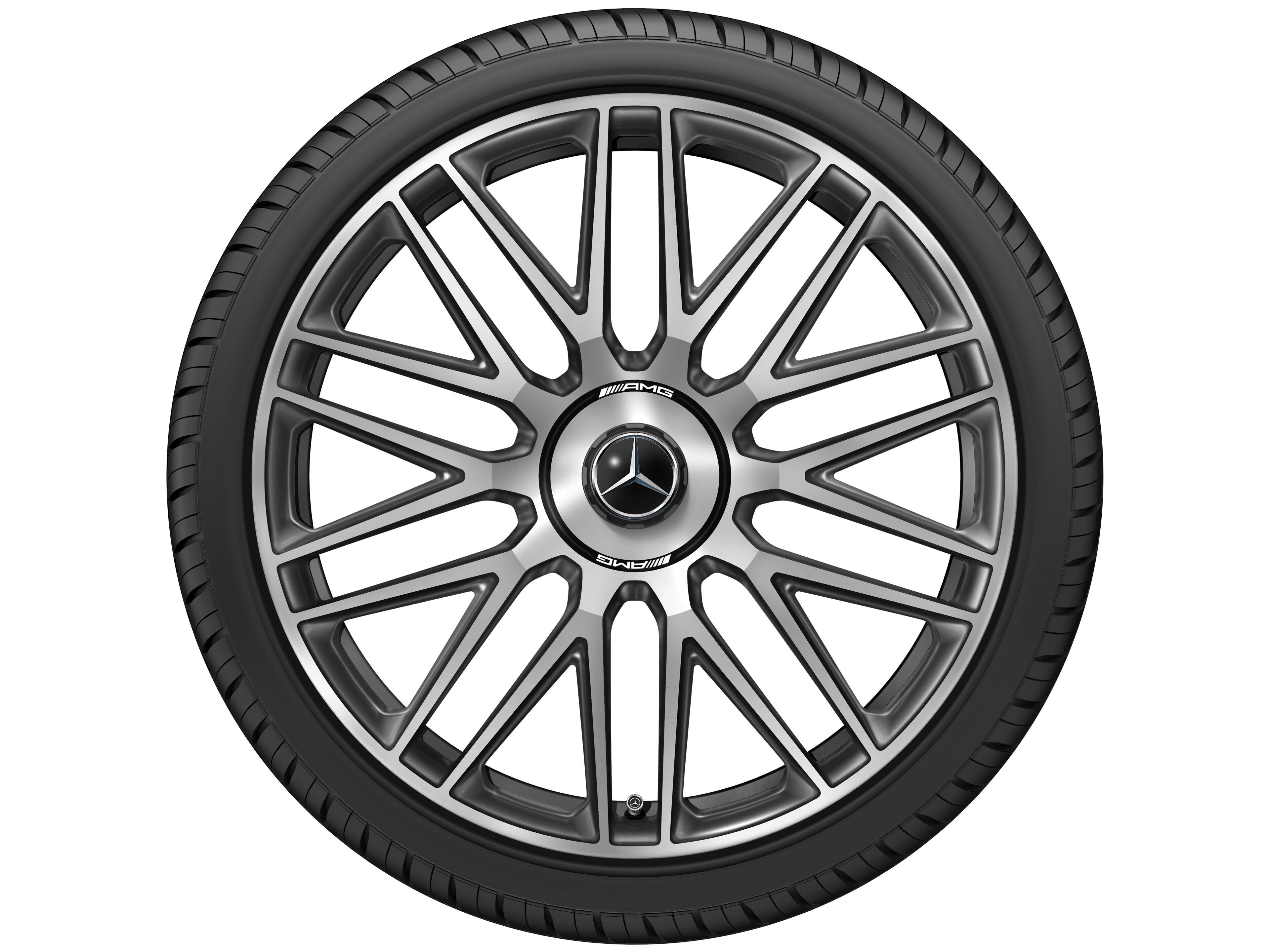 Cerchio fucinato AMG con design a 10 razze, 53,3 cm (21 pollici) - 9,5 J x 21 ET 33, colore nero / dark platin gloss