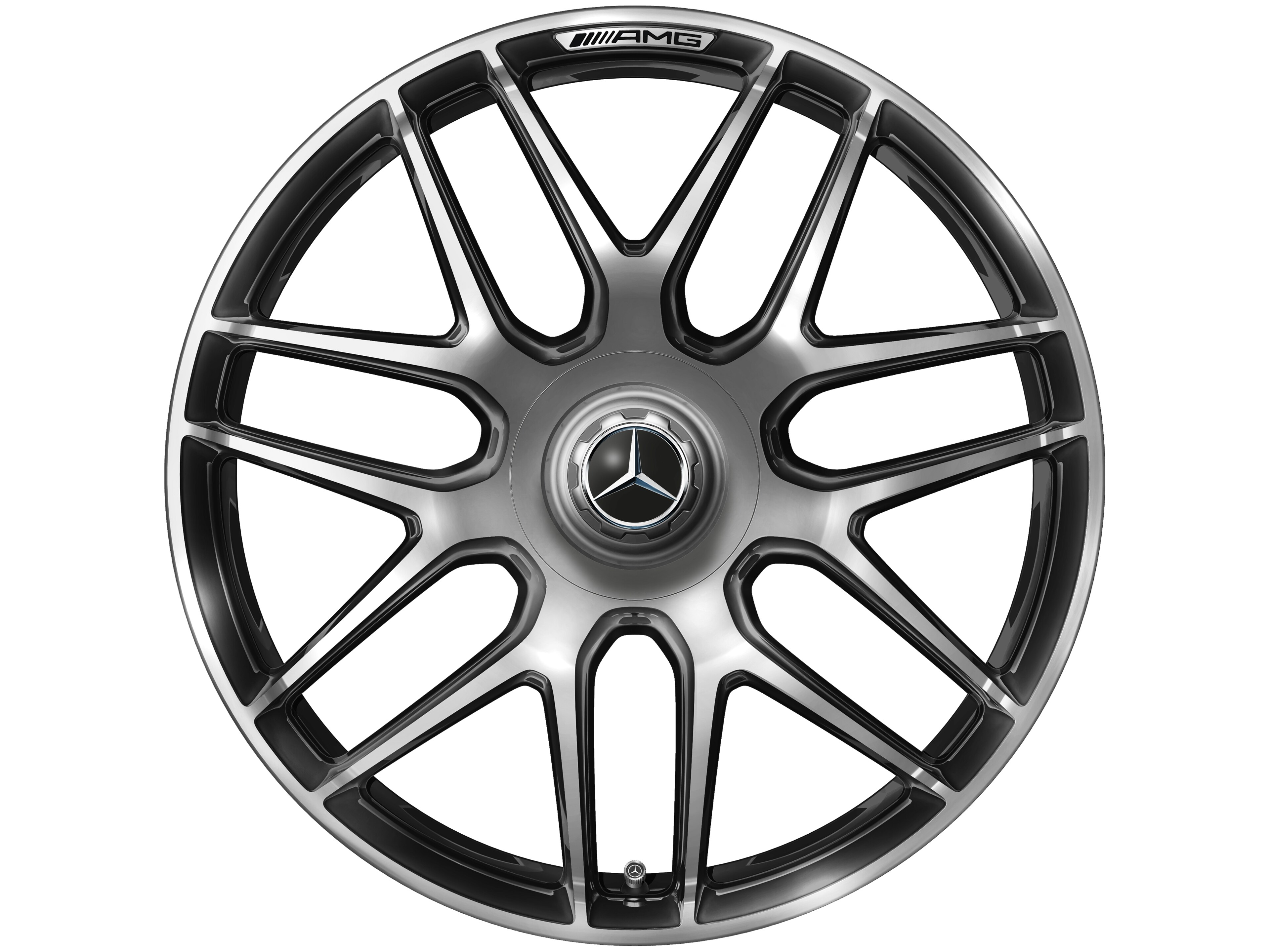 Cerchio fucinato AMG con design a razze incrociate, 50,8 cm (20 pollici), Bordo del cerchio tornito a specchio - 9,5 J x 20 ET 25, dark platin gloss, Bordo del cerchio tornito a specchio