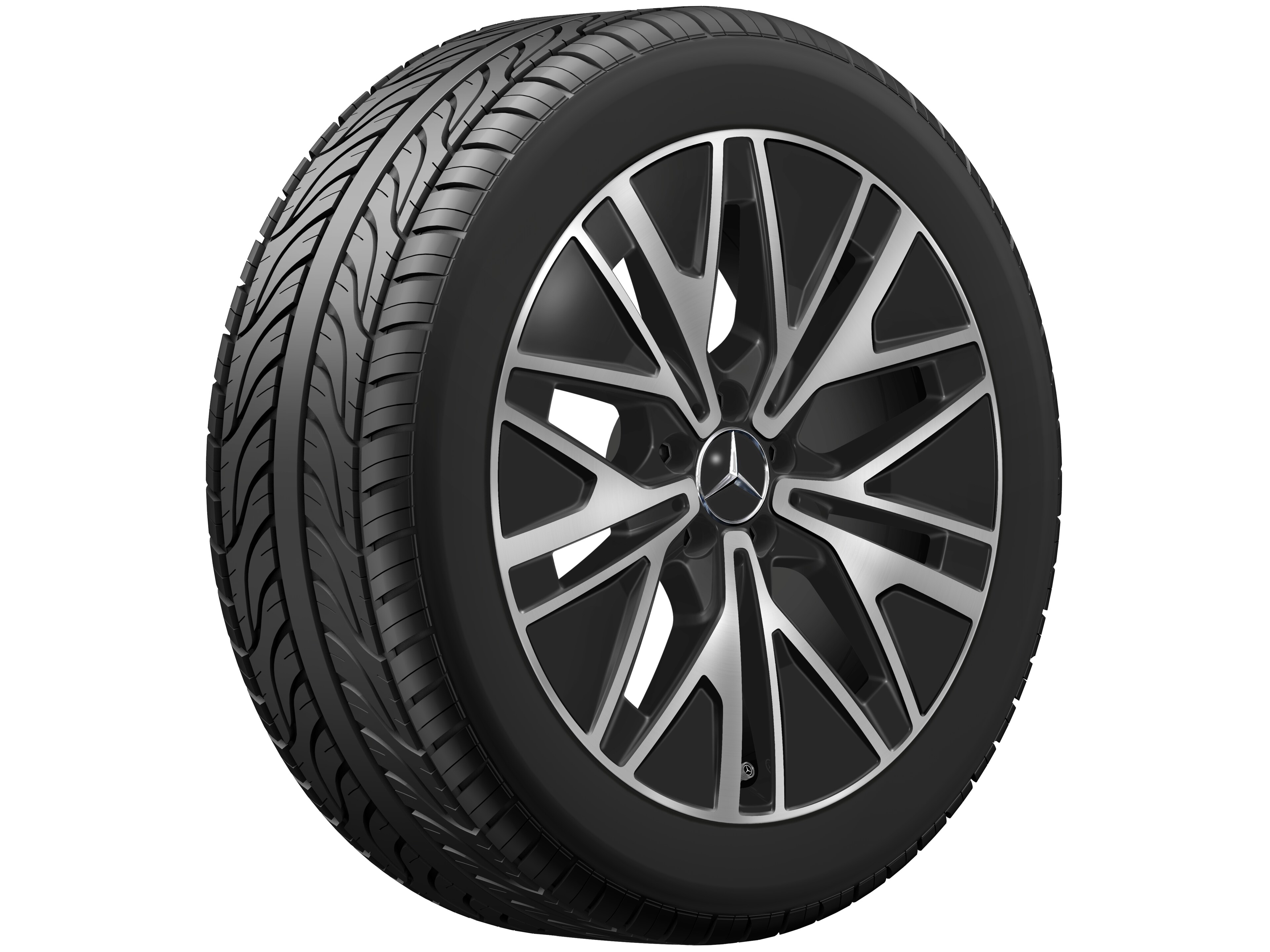 Cerchio a razze multiple, Aero, 48,3 cm (19 pollici) - 9 J x 19 ET 58,6, colore nero, Tornitura a specchio