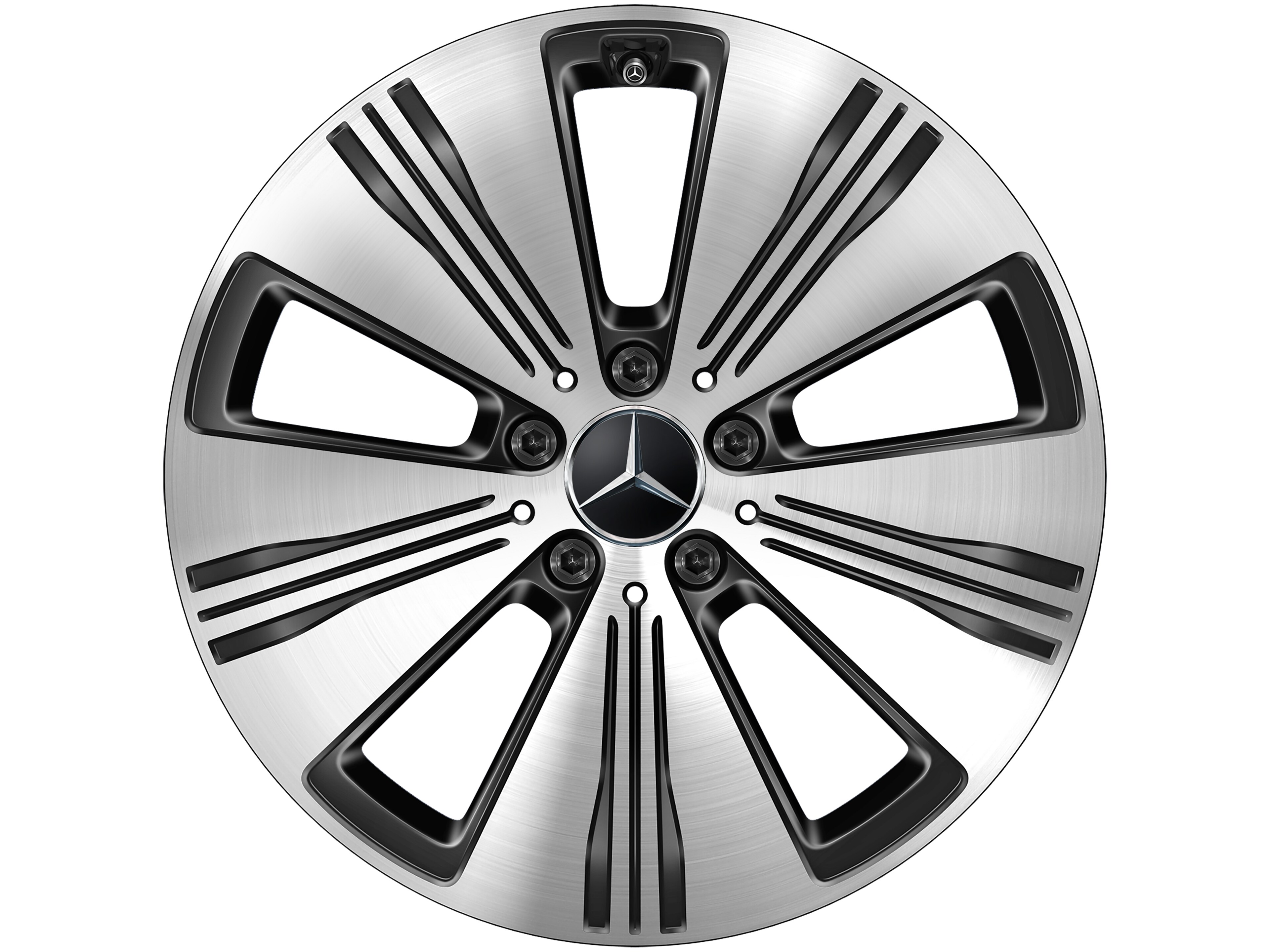 Cerchio a 5 razze, 45,7 cm (18 pollici) - 7,5 J x 18 ET 53,5, colore nero, Tornitura a specchio