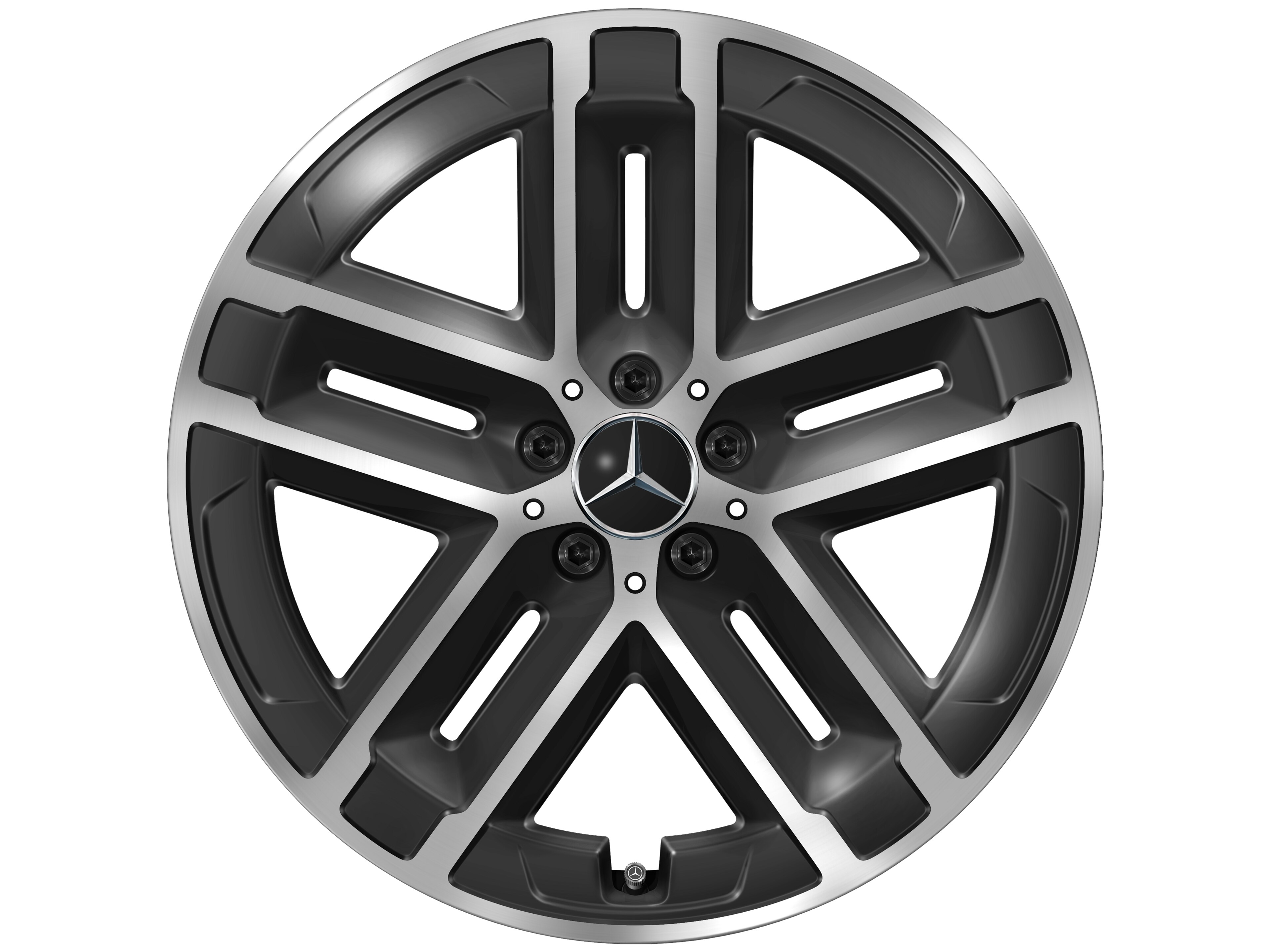Cerchio a 5 doppie razze, Aero, 50,8 cm (20 pollici) - 9 J x 20 ET 60,8, colore nero, Tornitura a specchio