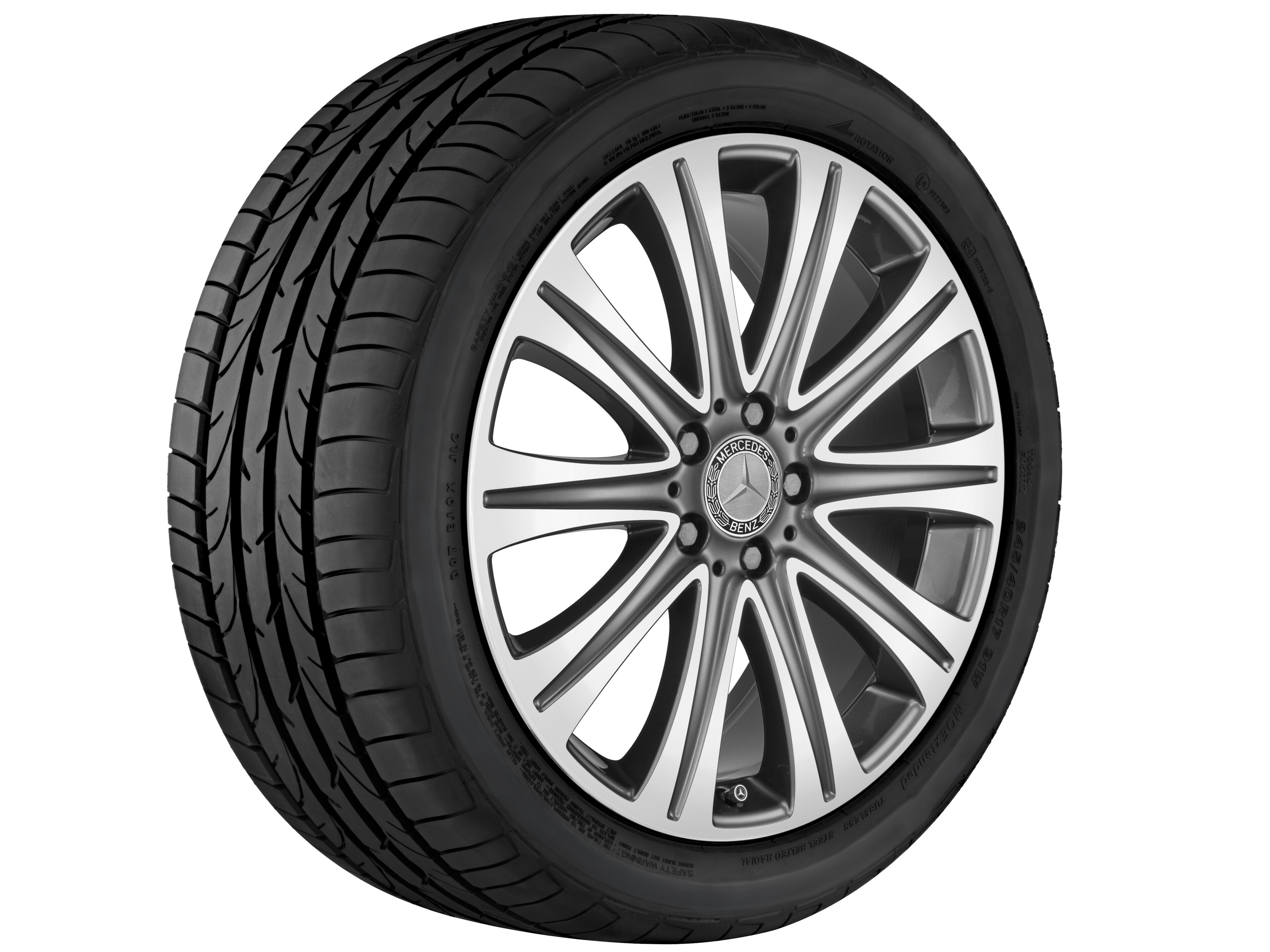Cerchio a 10 razze, 48,3 cm (19 pollici) - 8 J x 19 ET 43, grigio tremolite metallizzato, Tornitura a specchio