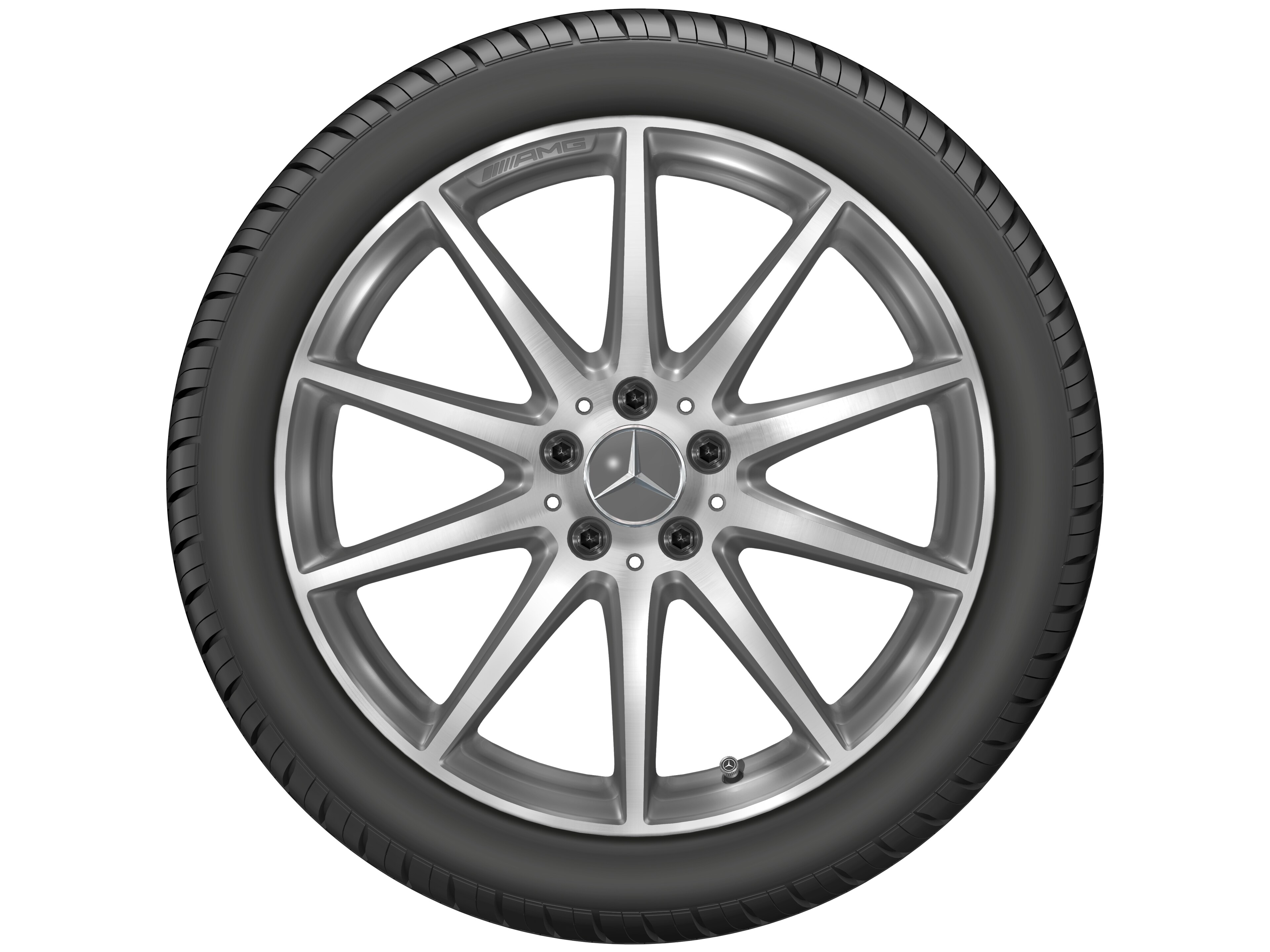 Cerchio in lega leggera AMG, con design a 10 razze, 48,3 cm (19 pollici) - 8 J x 19 ET 39,1, grigio Himalaya, Tornitura a specchio
