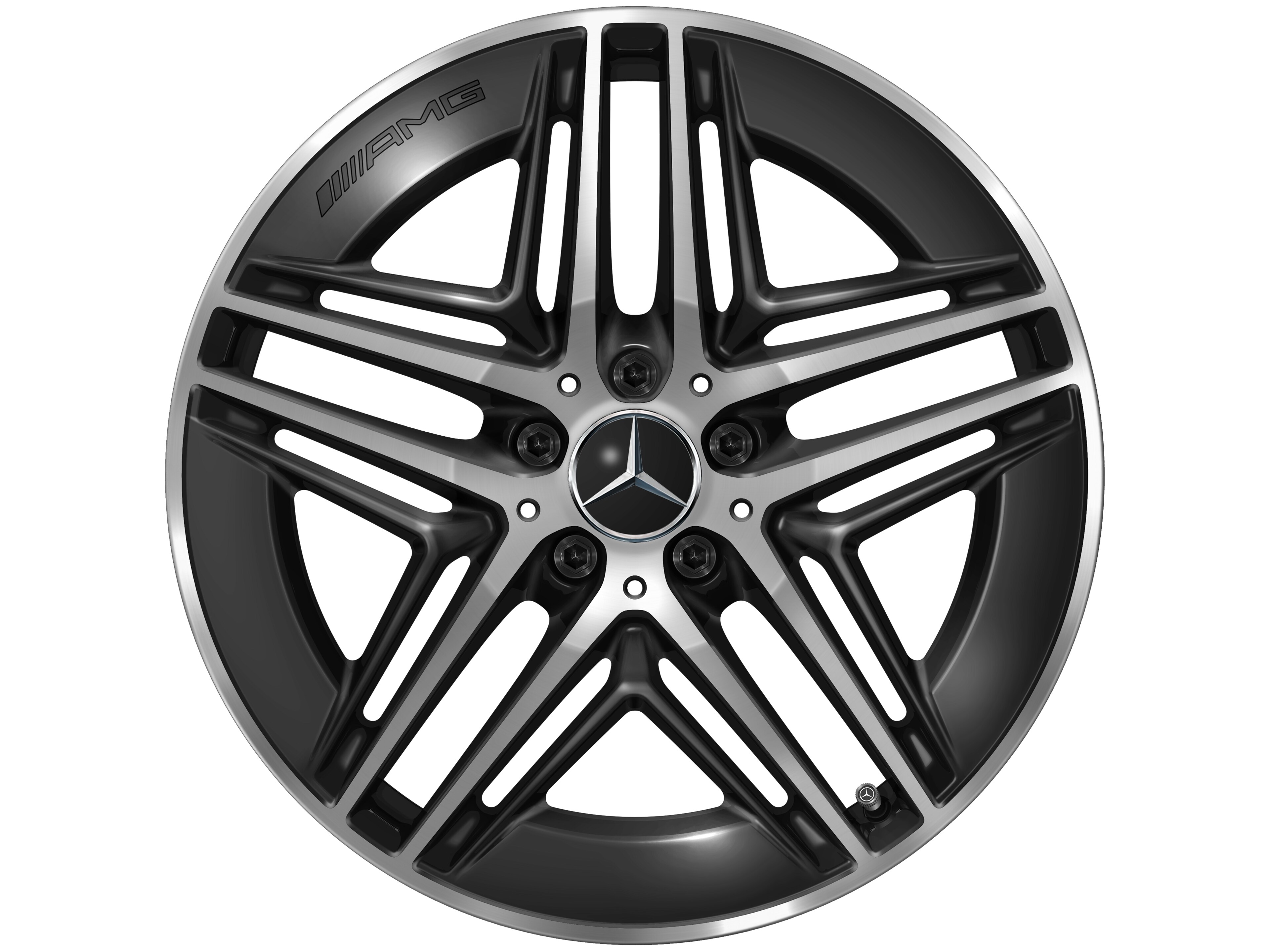 Cerchio in lega leggera AMG, con design a 5 doppie razze, 48,3 cm (19 pollici) - 8 J x 19 ET 52, colore nero, Tornitura a specchio