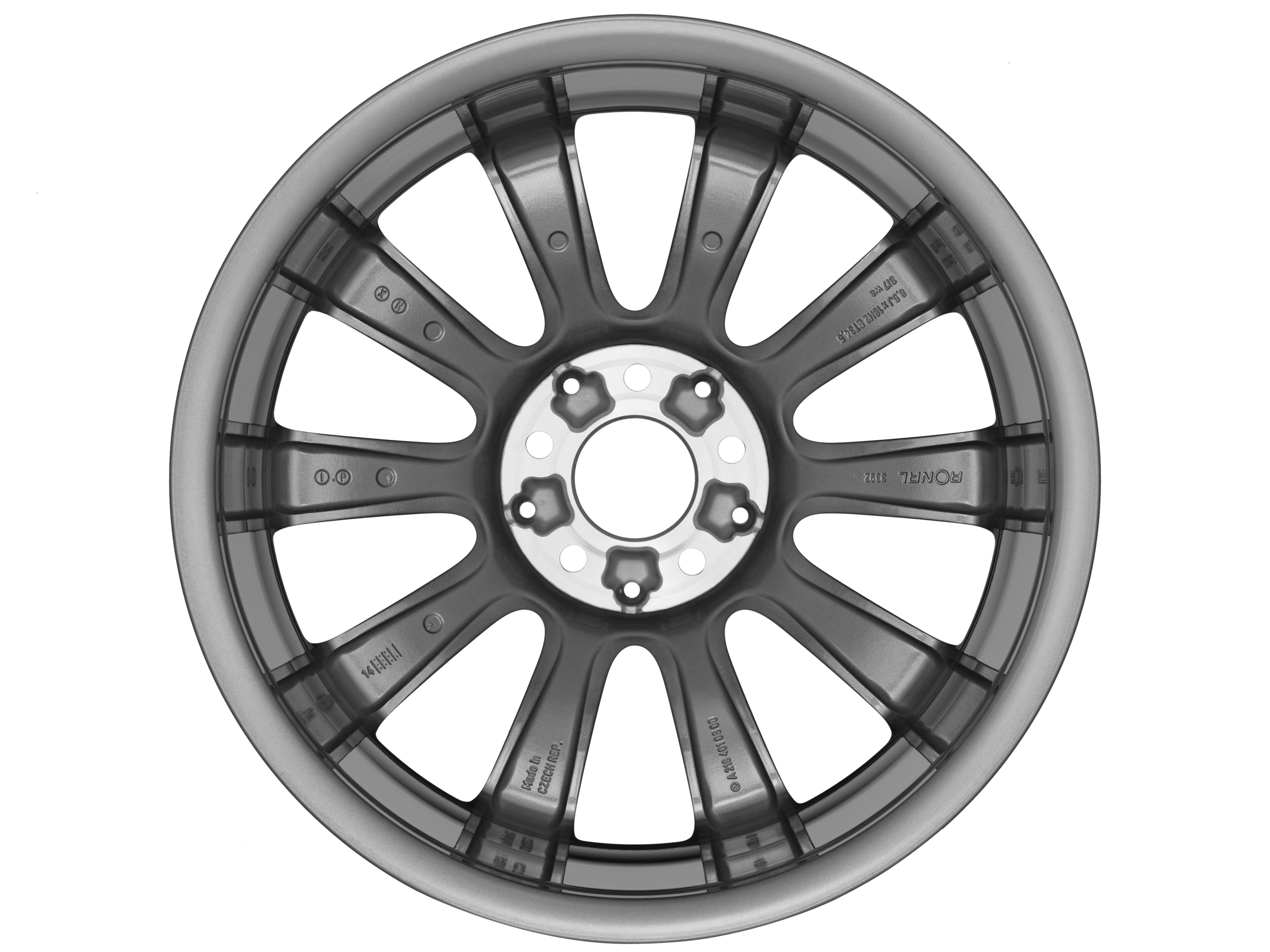 Cerchio a 10 razze, 45,7 cm (18 pollici) - 8,5 J x 18 ET 34,5, grigio Himalaya, Tornitura a specchio