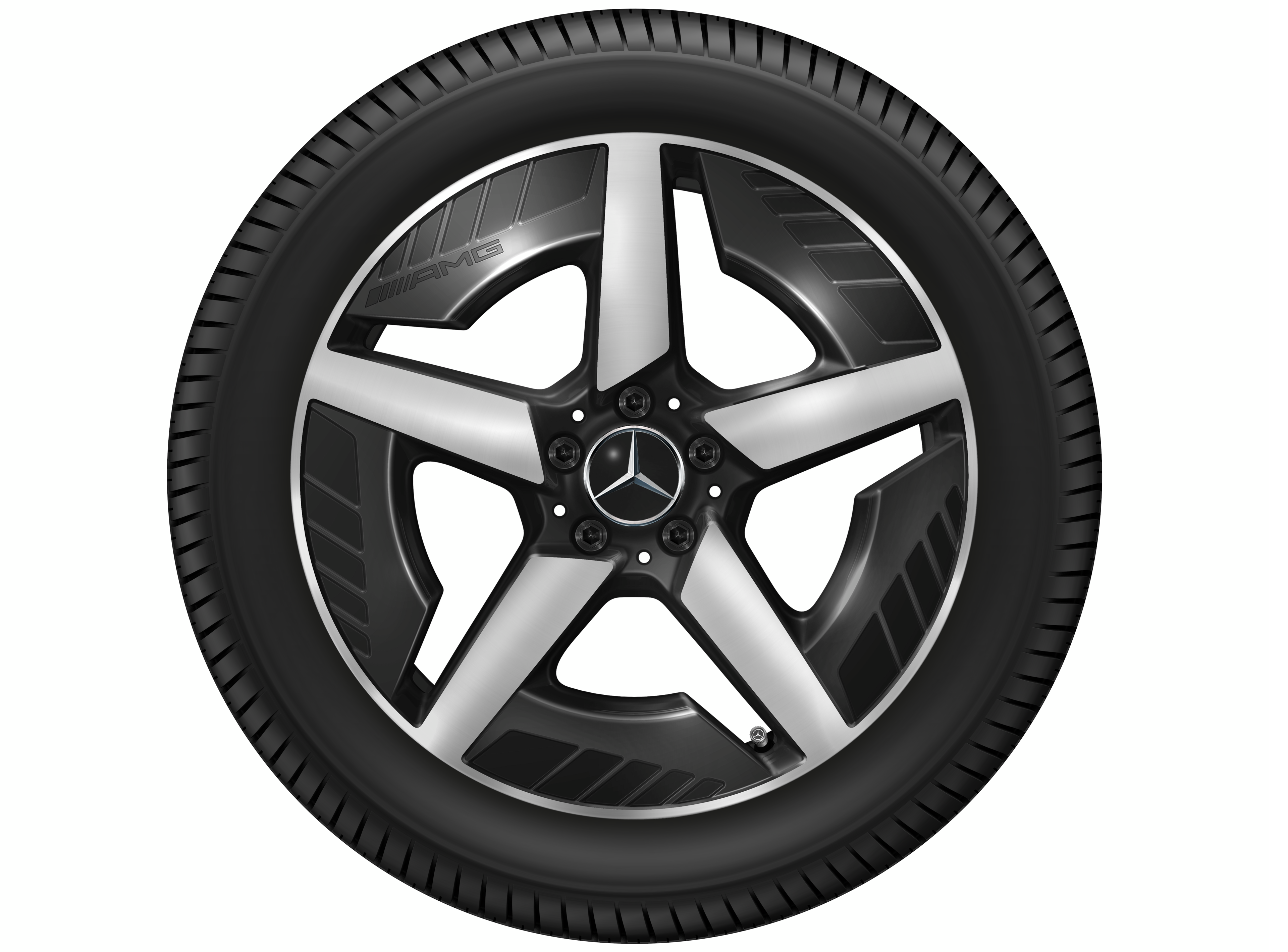 Cerchio in lega leggera AMG, con design a 5 razze, 48,3 cm (19 pollici), con tornitura a specchio - 8 J x 19 ET 38,2, colore nero, Tornitura a specchio