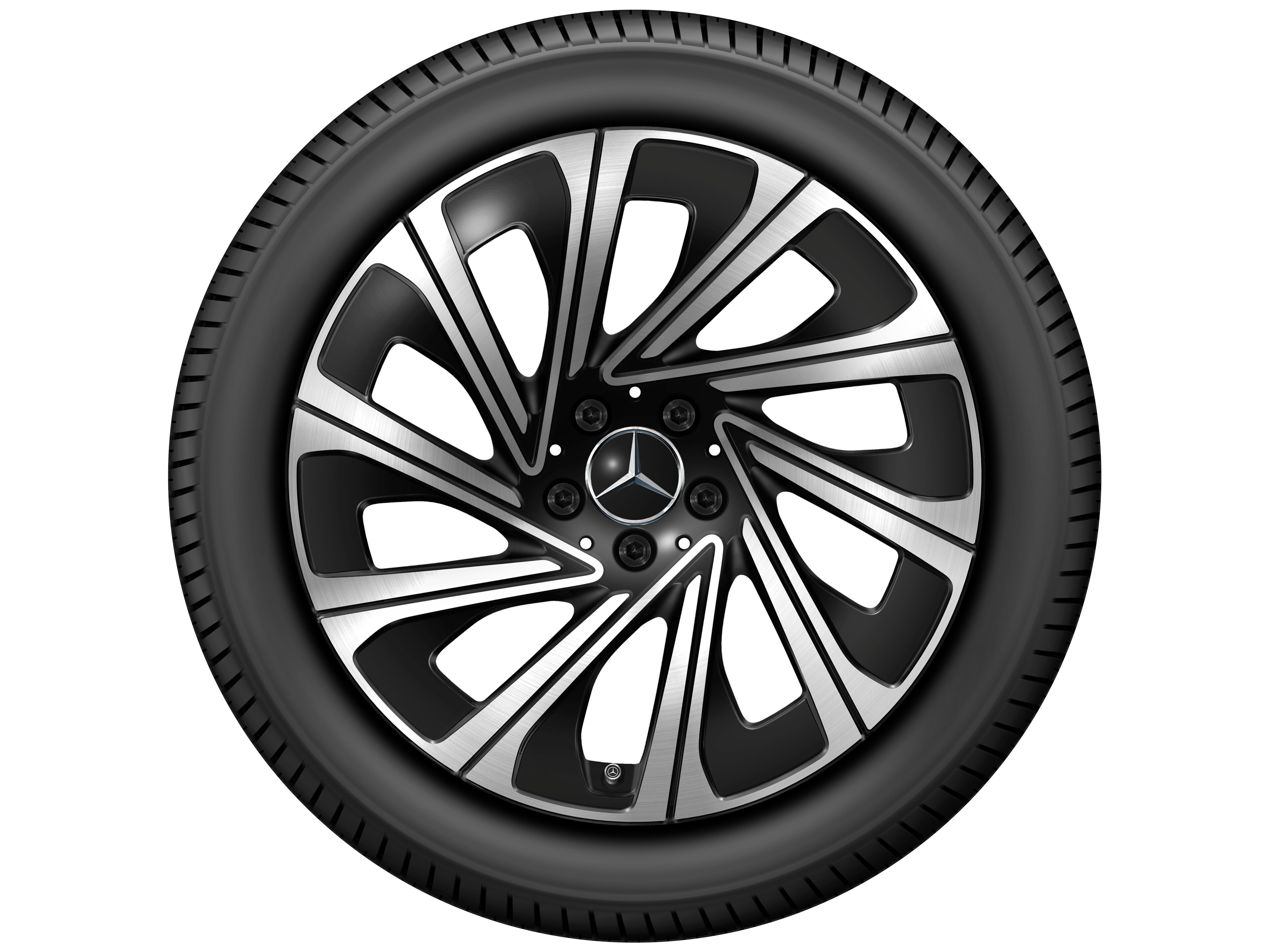 Cerchio a 10 razze, Aero, 48,3 cm (19 pollici) - 9,5 J x 19 ET 51, colore nero, Tornitura a specchio