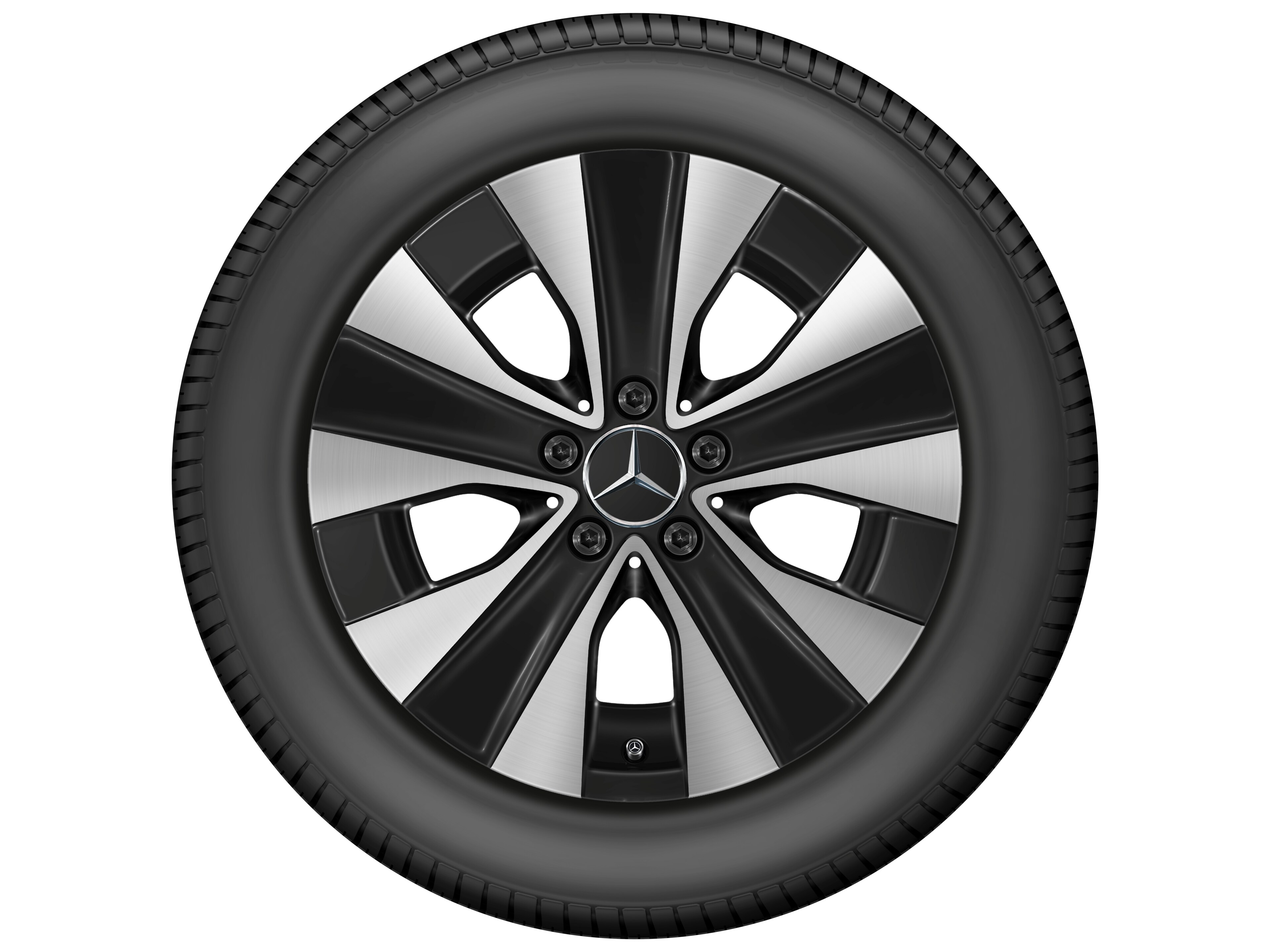 Cerchio a 5 razze, 43,2 cm (17 pollici), Aero - 7 J x 17 ET 51, colore nero, Tornitura a specchio