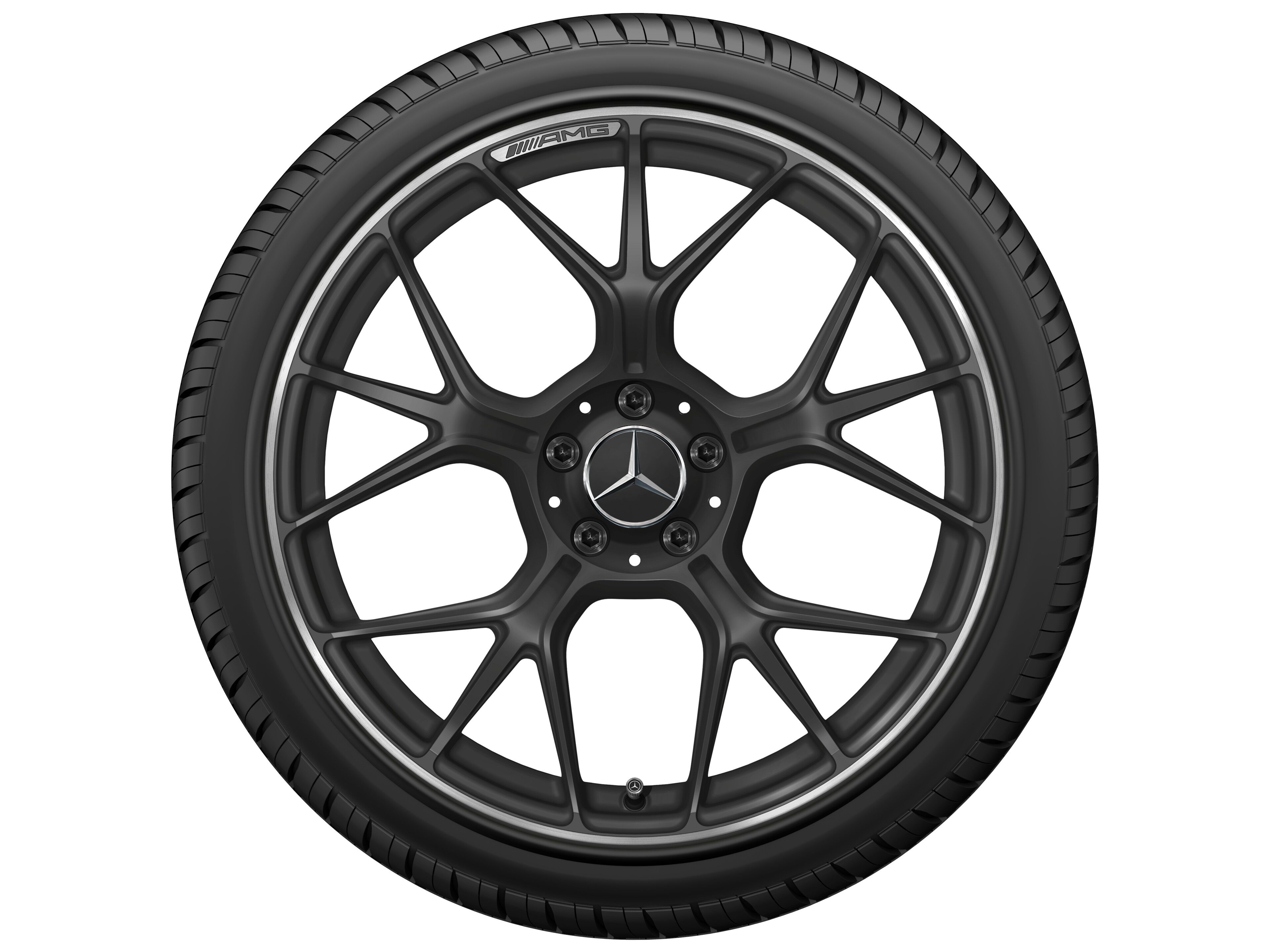 Cerchio fucinato AMG con design a razze incrociate, 50,8 cm (20 pollici), Bordo del cerchio tornito a specchio - 11 J x 20 ET 24,1, nero opacizzato, Bordo del cerchio tornito a specchio