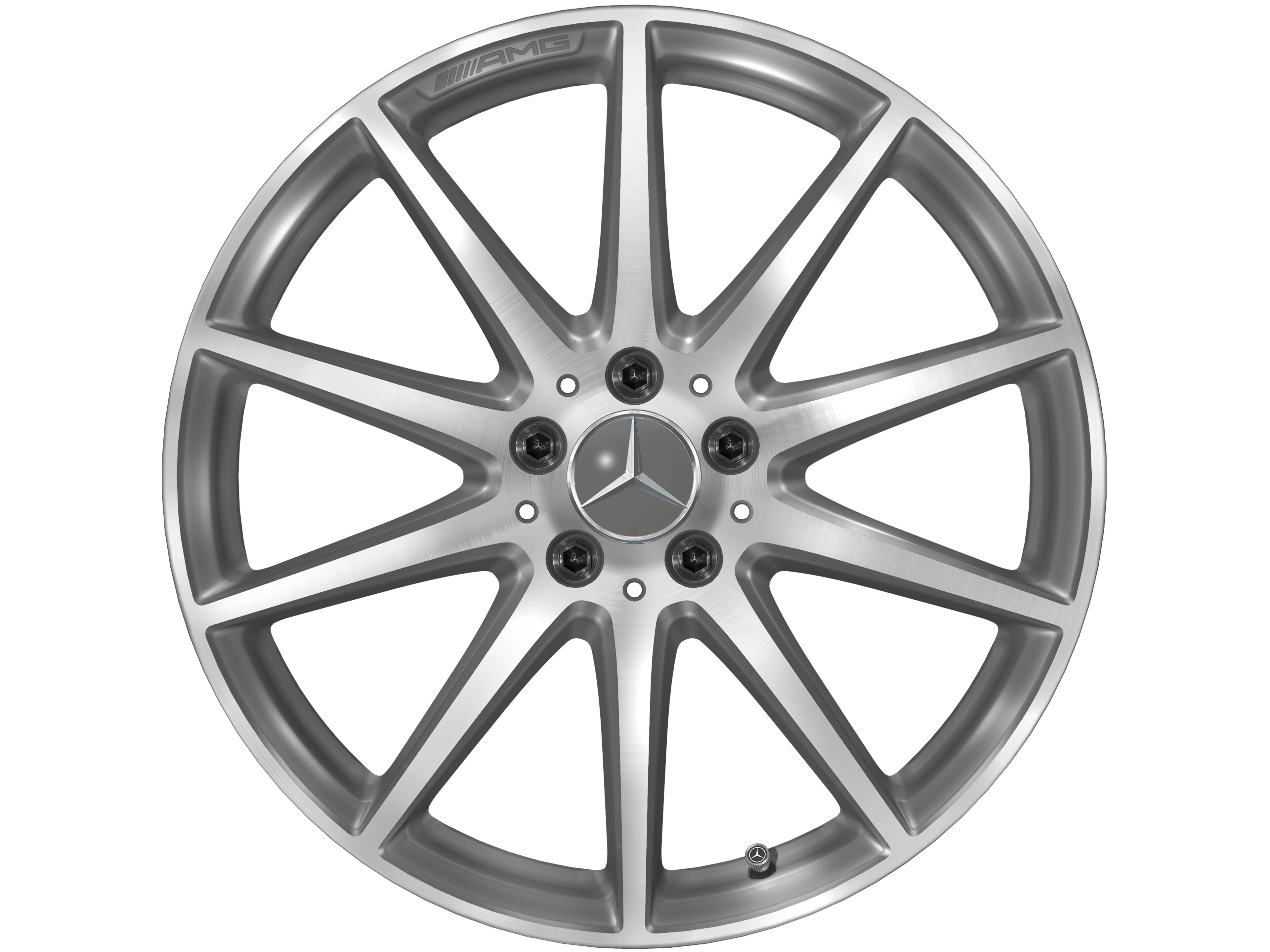Cerchio in lega leggera AMG, con design a 10 razze, 48,3 cm (19 pollici) - 8 J x 19 ET 39,1, grigio Himalaya, Tornitura a specchio