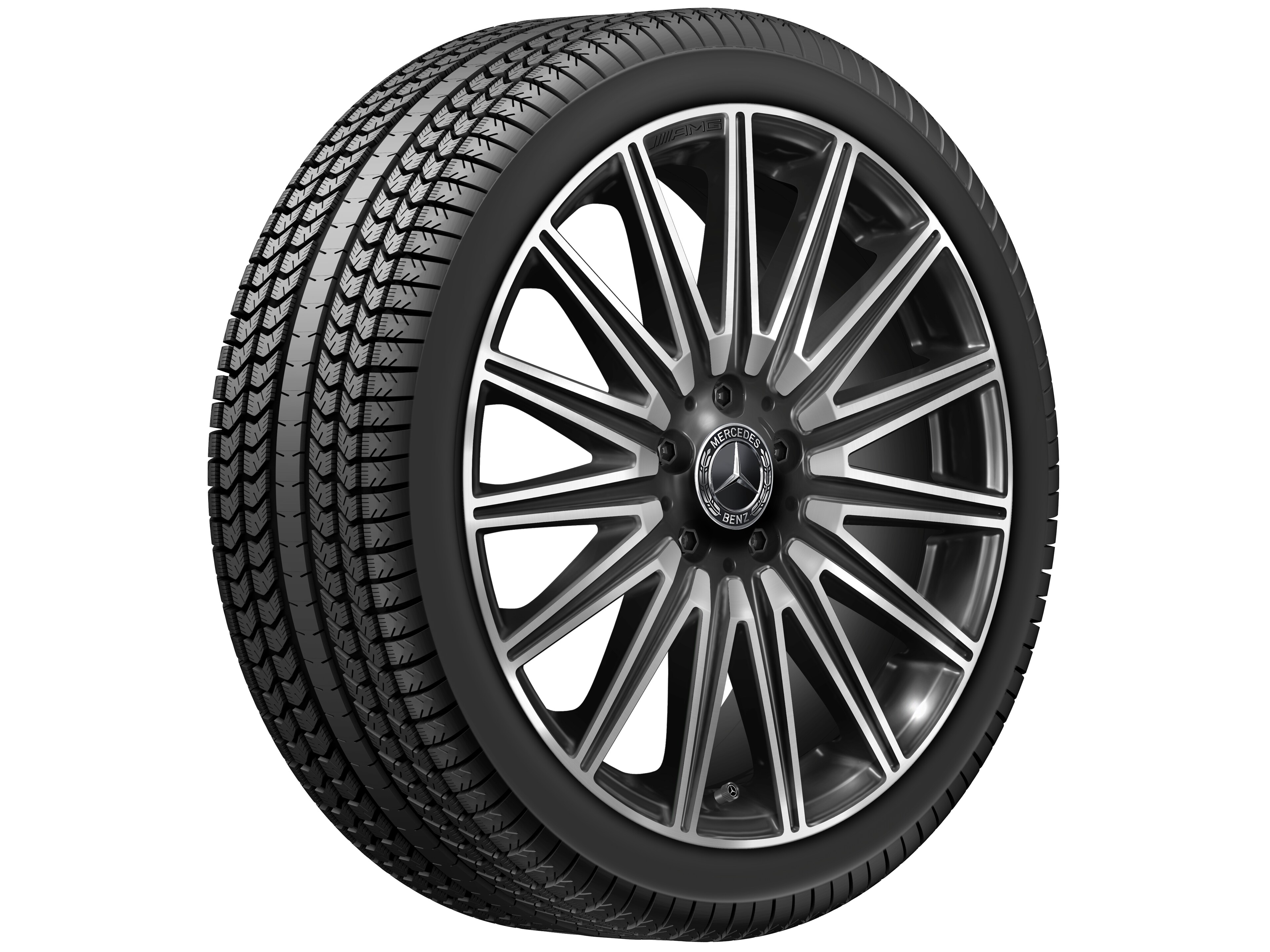 Cerchio in lega leggera AMG, con design a razze multiple, 53,3 cm (21 pollici), Vernice trasparente brunita - 8 J x 21 ET 25,2, colore nero, Tornitura a specchio