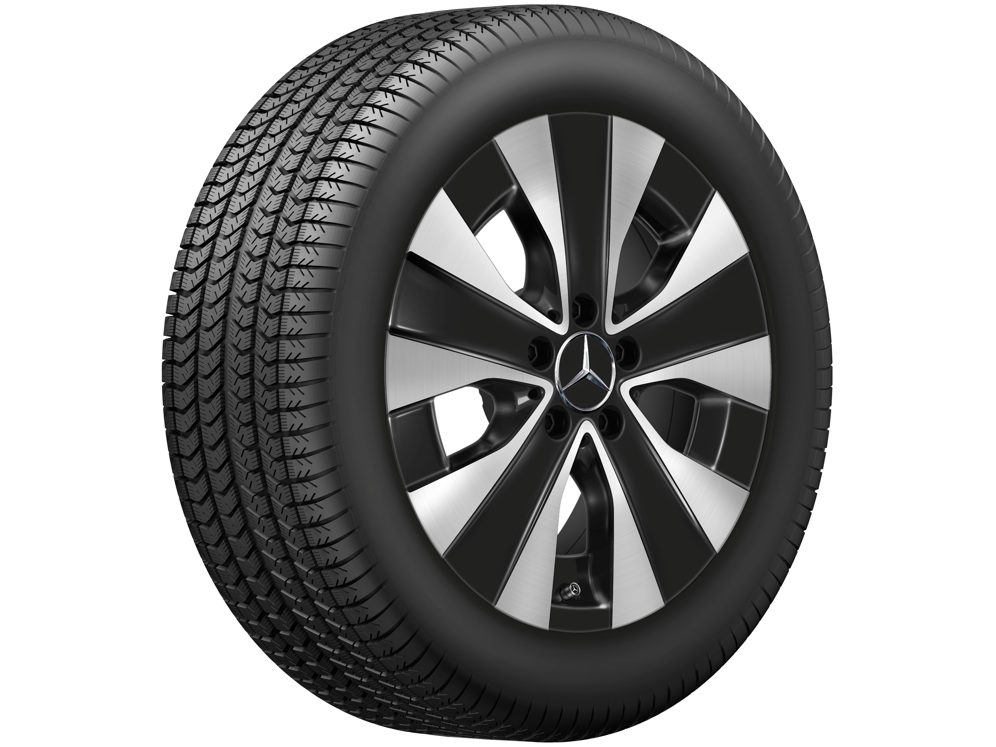 Cerchio a 5 razze, 43,2 cm (17 pollici), Aero - 7 J x 17 ET 51, colore nero, Tornitura a specchio