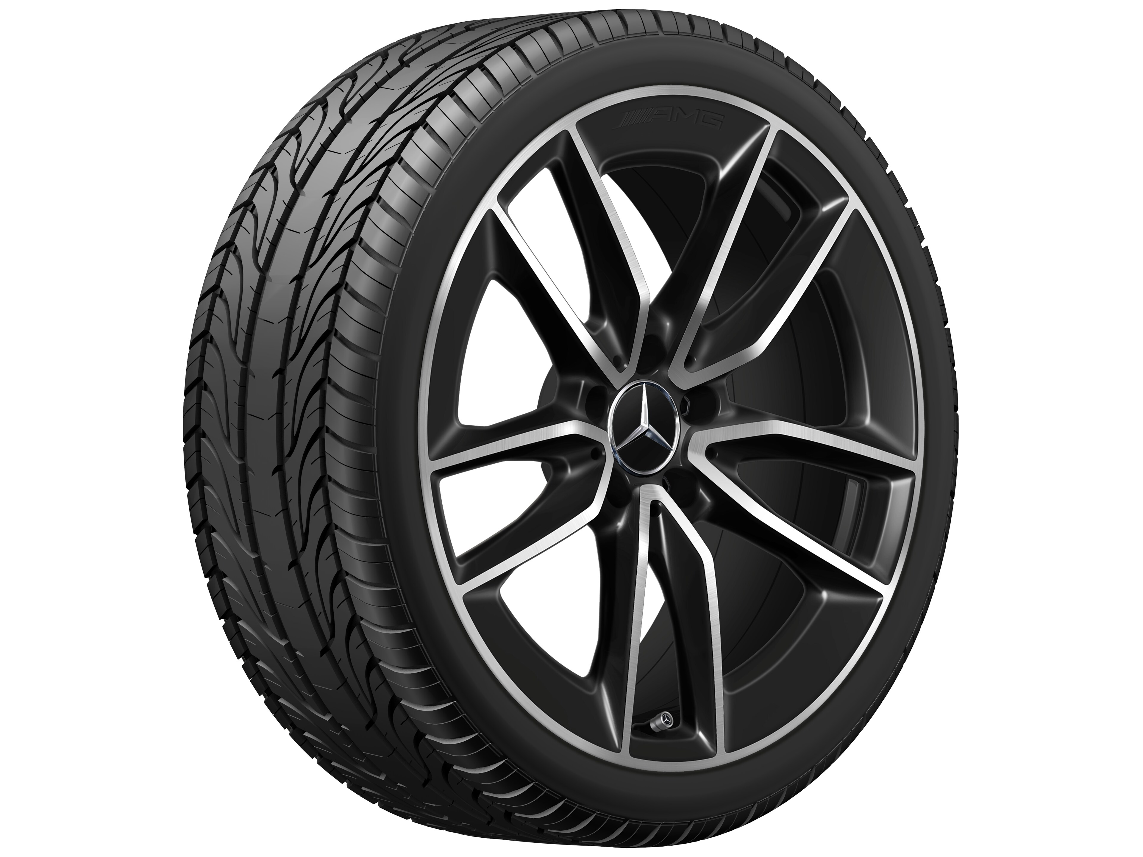 Cerchio a 5 doppie razze AMG, 48,3 cm (19 pollici) - 8,5 J x 19 ET 55,2, colore nero, Tornitura a specchio