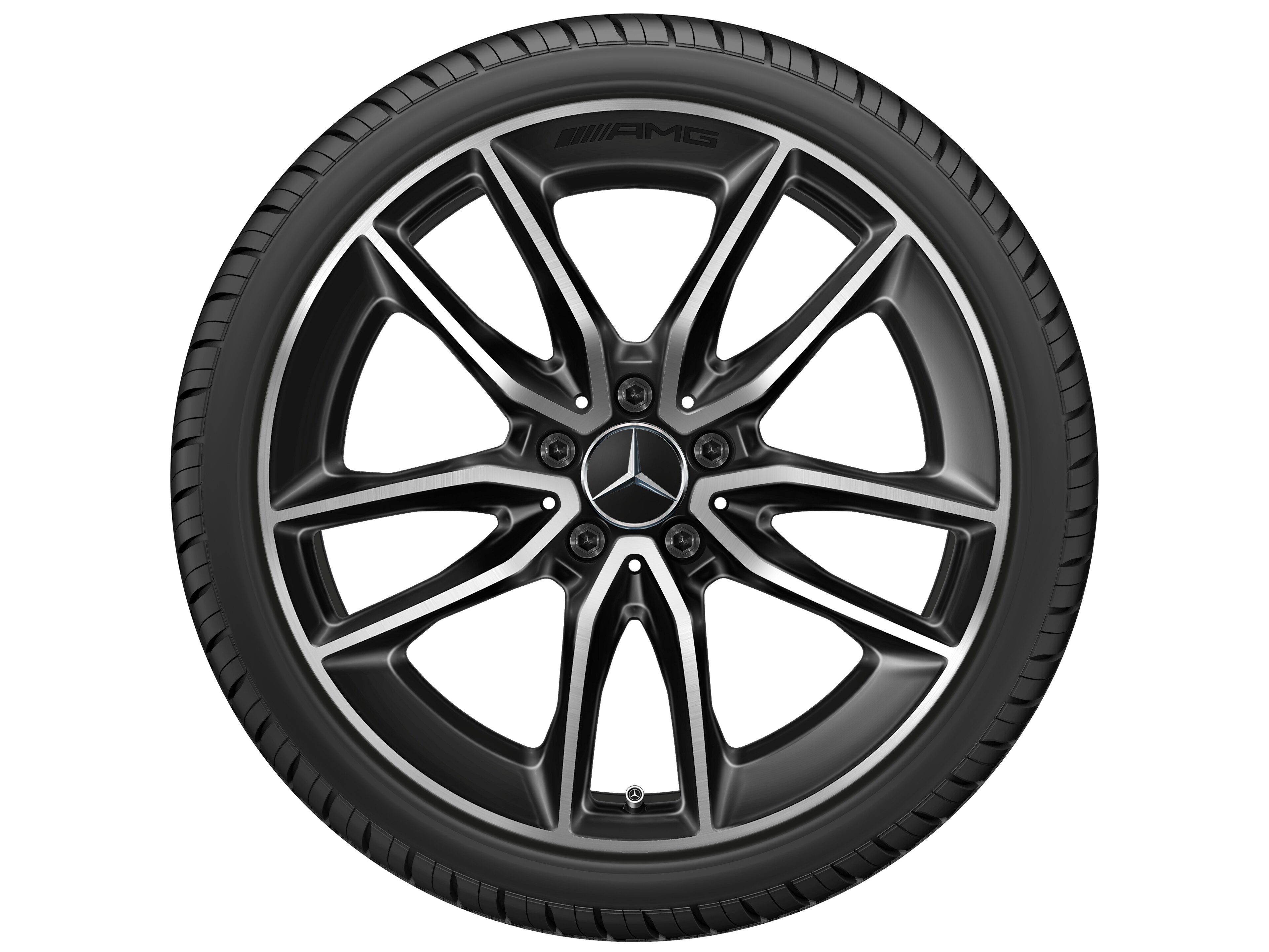 Cerchio a 5 doppie razze AMG, 48,3 cm (19 pollici) - 8,5 J x 19 ET 55,2, colore nero, Tornitura a specchio