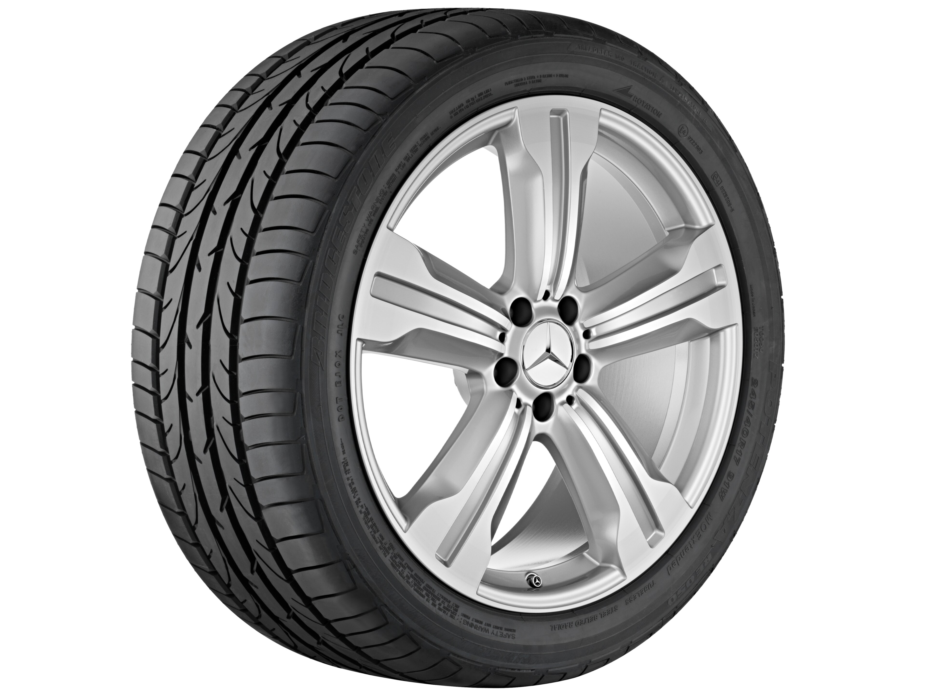 Cerchio a 5 razze, Kiyali, 50,8 cm (20 pollici) - 9,5 J x 20 ET 43, argento titanio, Tornitura a specchio