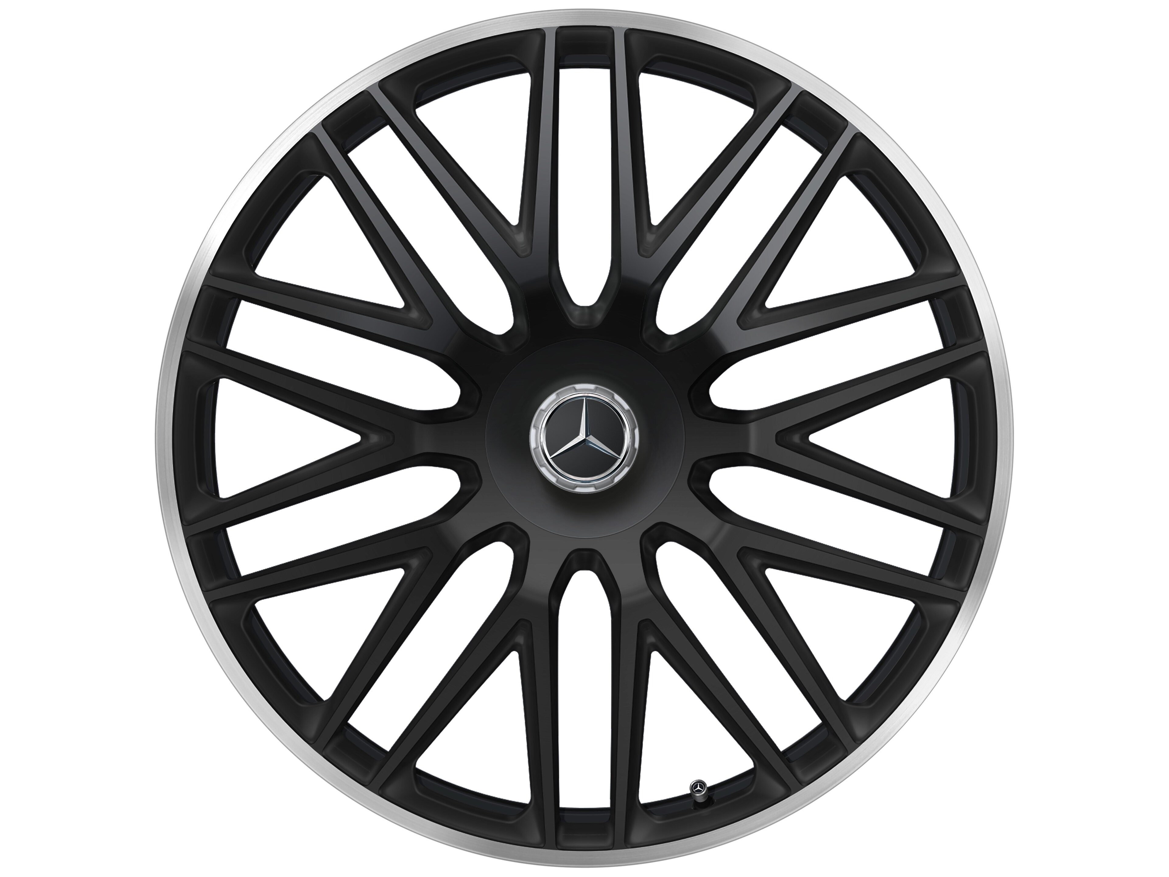 Cerchio fucinato AMG con design a razze multiple, 58,4 cm (23 pollici), Bordo del cerchio tornito a specchio - 11,5 J x 23 ET 47, nero opacizzato, Bordo del cerchio tornito a specchio