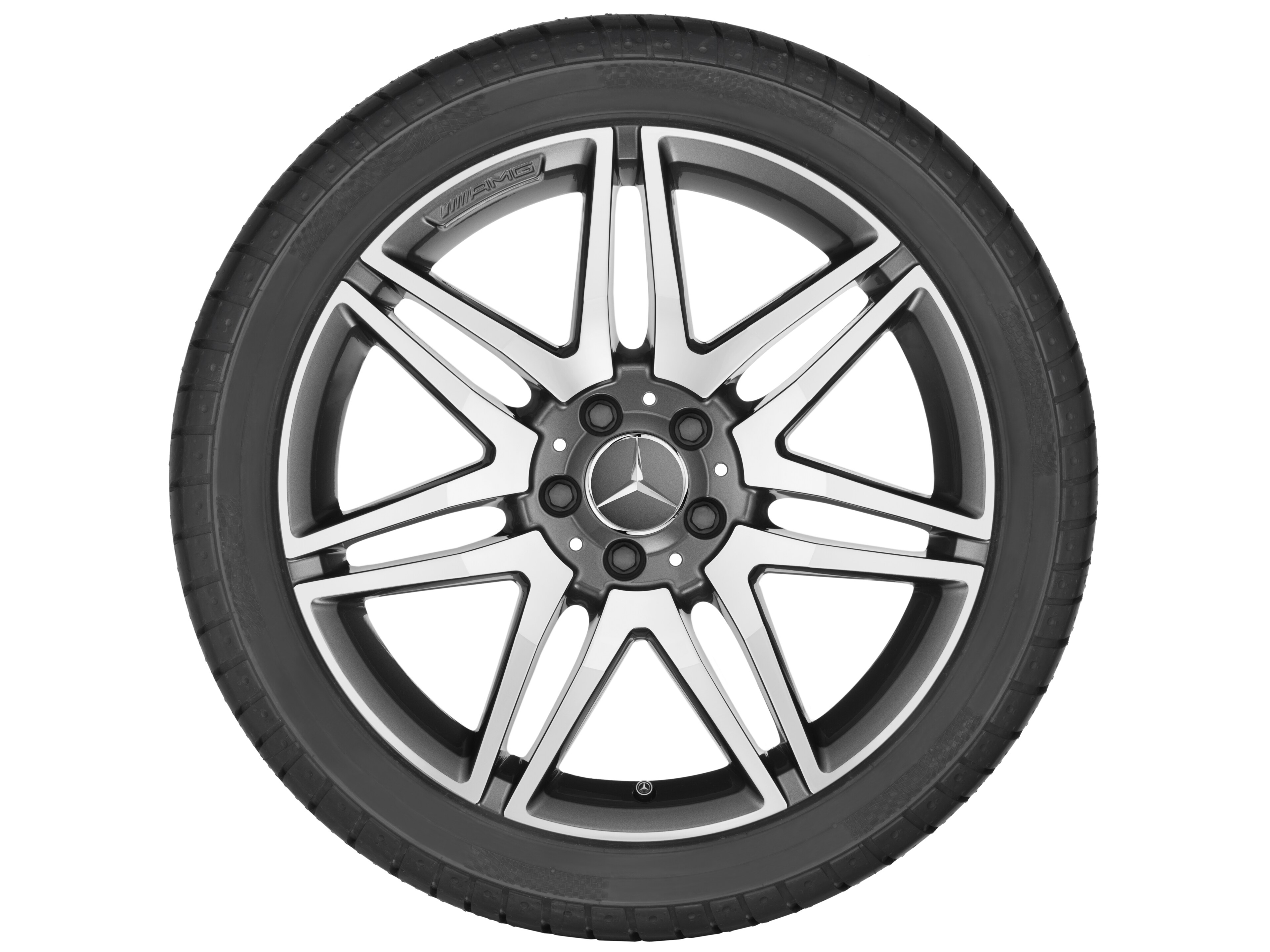 Cerchio a 7 doppie razze AMG, 48,3 cm (19 pollici) - 8,5 J x 19 ET 35,5, grigio titanio, Tornitura a specchio