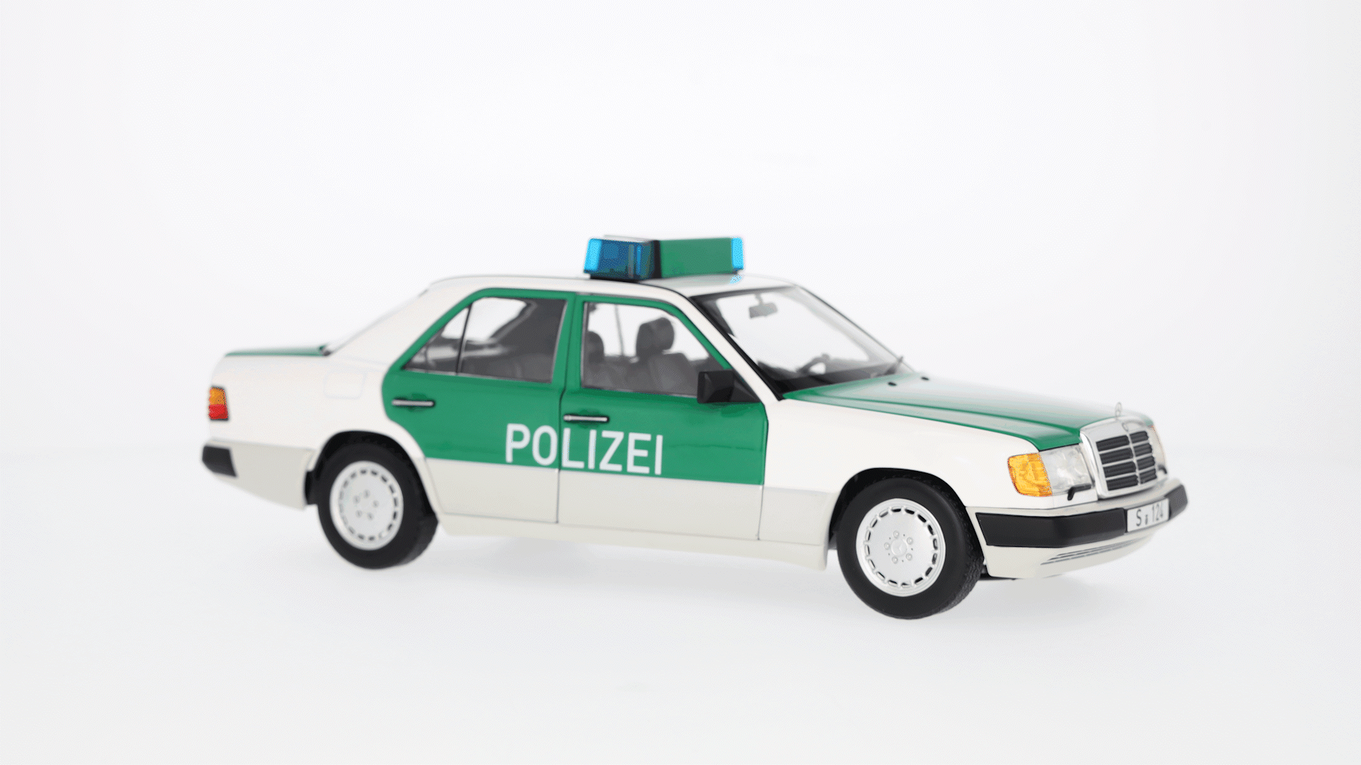 230 E W 124 (1989-1993), Berlina, Polizia - Colore bianco / verdi, Norev, 1:18