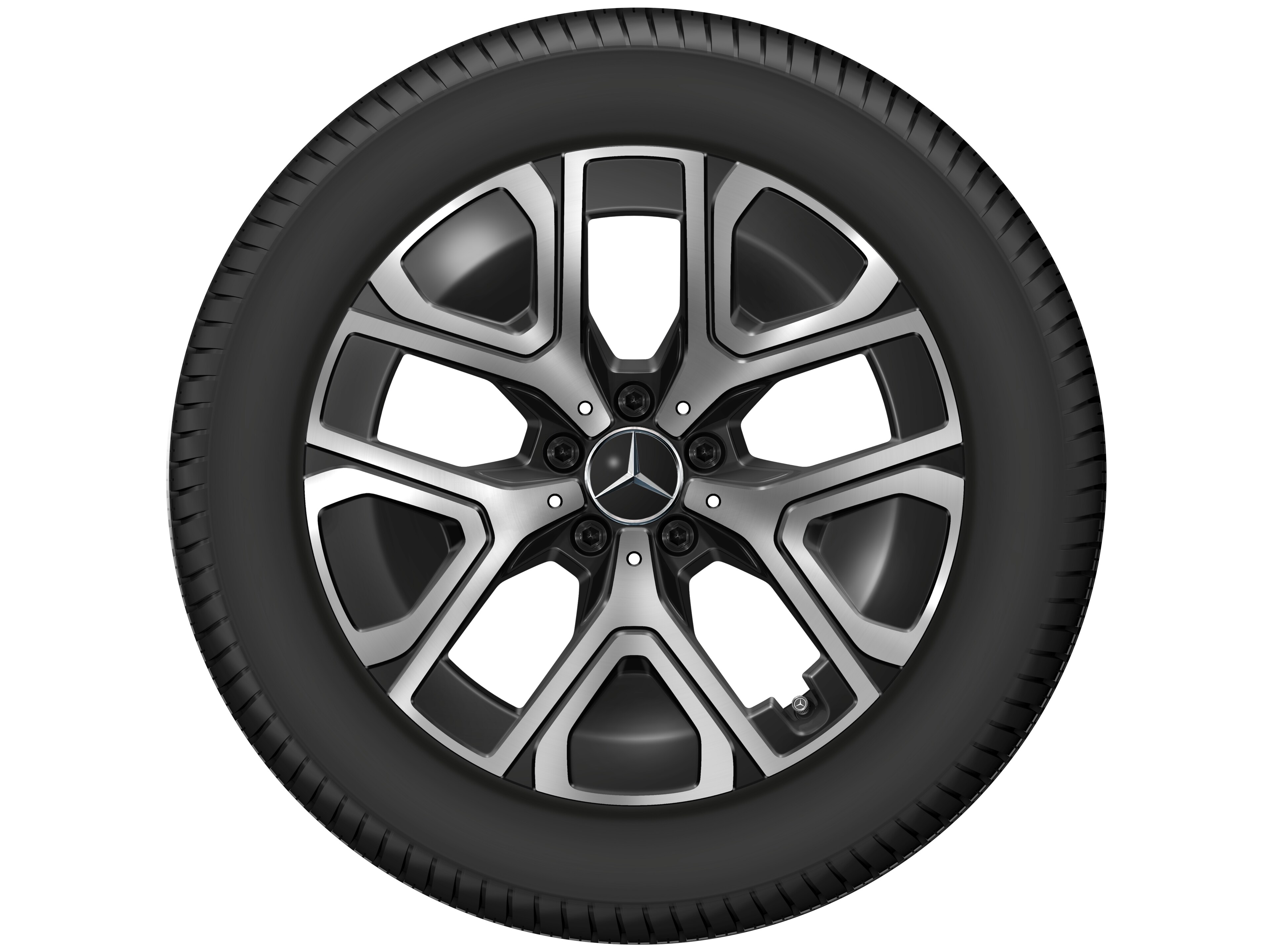Cerchio a 5 doppie razze, Aero, 45,7 cm (18 pollici) - 7 J x 18 ET 46,6, colore nero, Tornitura a specchio