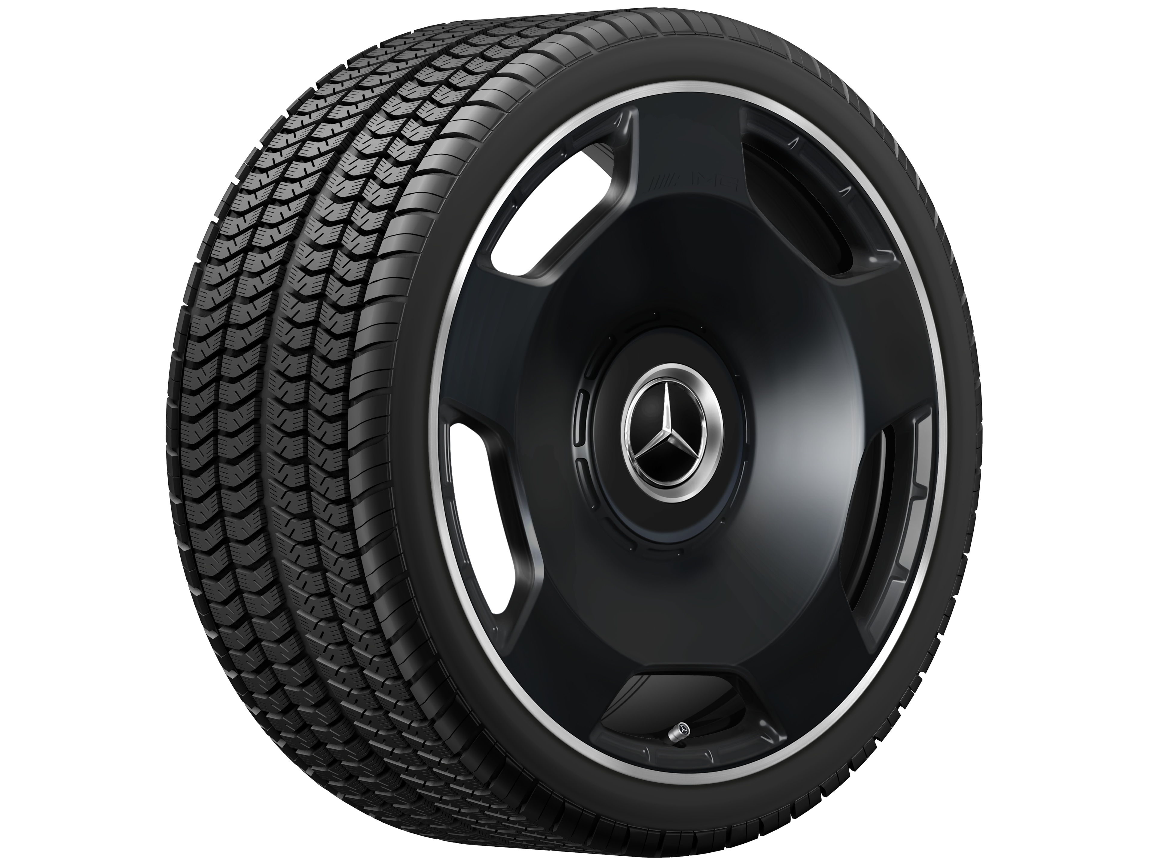 Cerchio fucinato AMG con design a 5 fori, 53,3 cm (21 pollici), Bordo del cerchio tornito a specchio - 10 J x 21 ET 30, nero opacizzato, Bordo del cerchio tornito a specchio