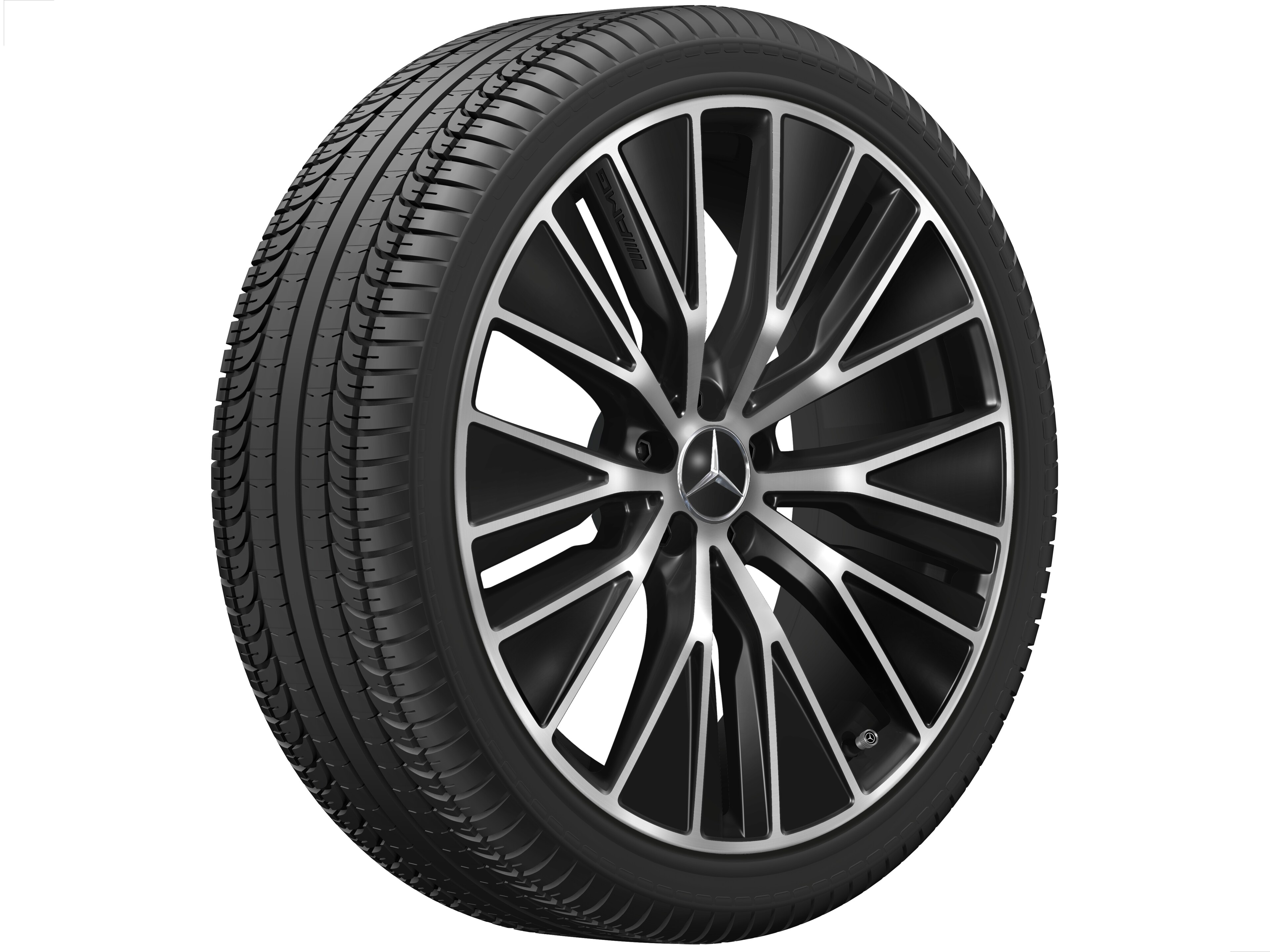 Cerchio in lega leggera AMG, con design a Y, 53,3 cm (21 pollici), Con ottimizzazione aerodinamica - 9,5 J x 21 ET 58,2, colore nero, Tornitura a specchio