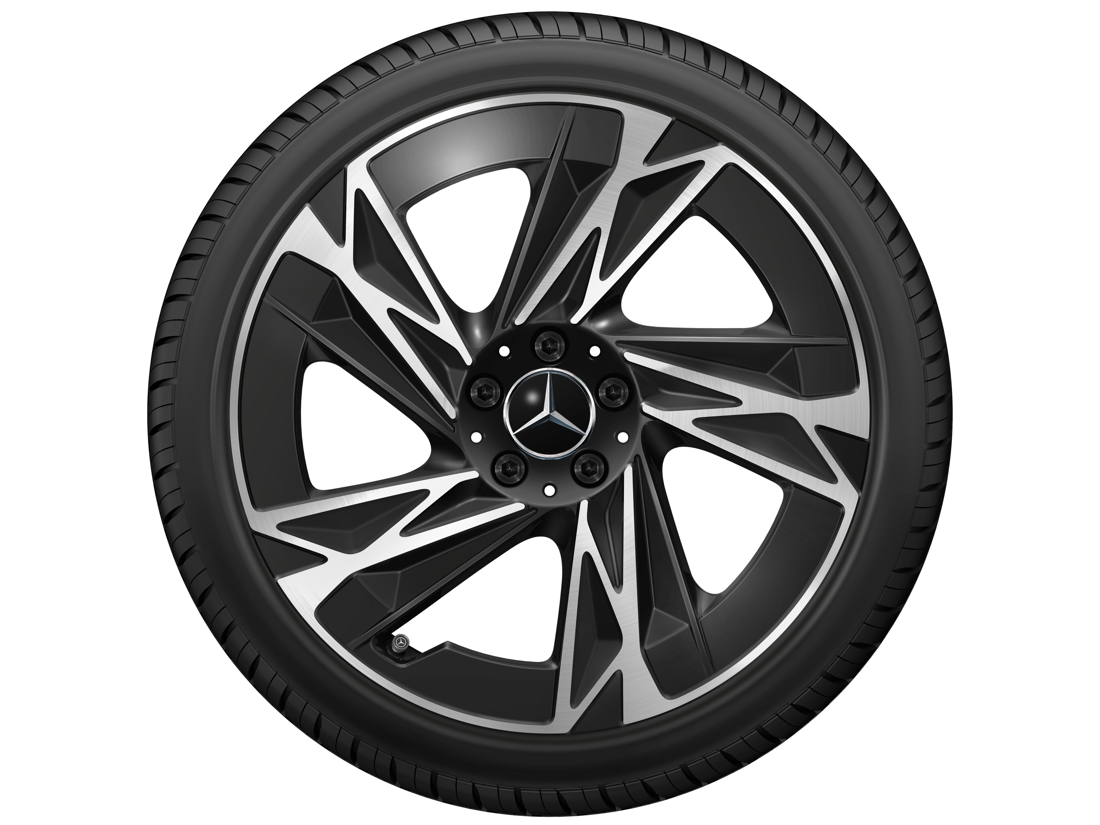 Cerchio a 5 razze, Aero, 48,3 cm (19 pollici) - 7,5 J x 19 ET 53,3, colore nero, Tornitura a specchio